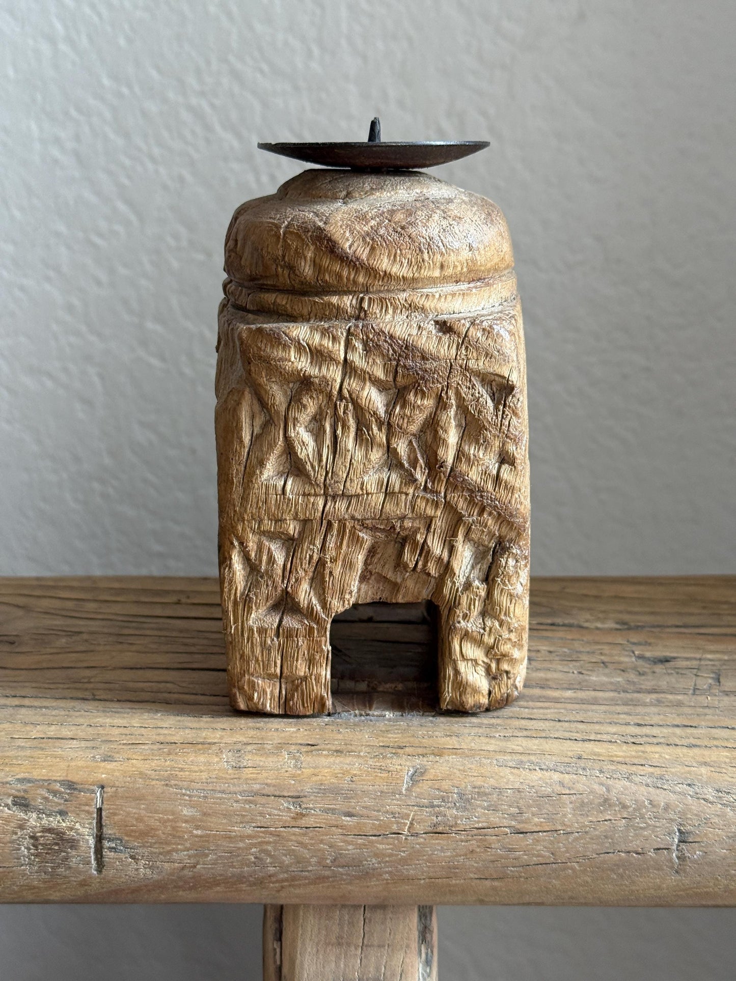 Vintage Carved Wooden Paga Candle Holder