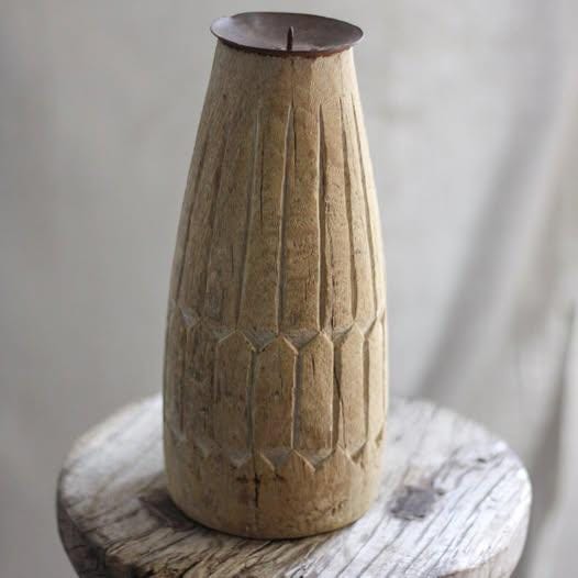 Carved Wooden Candle Holder