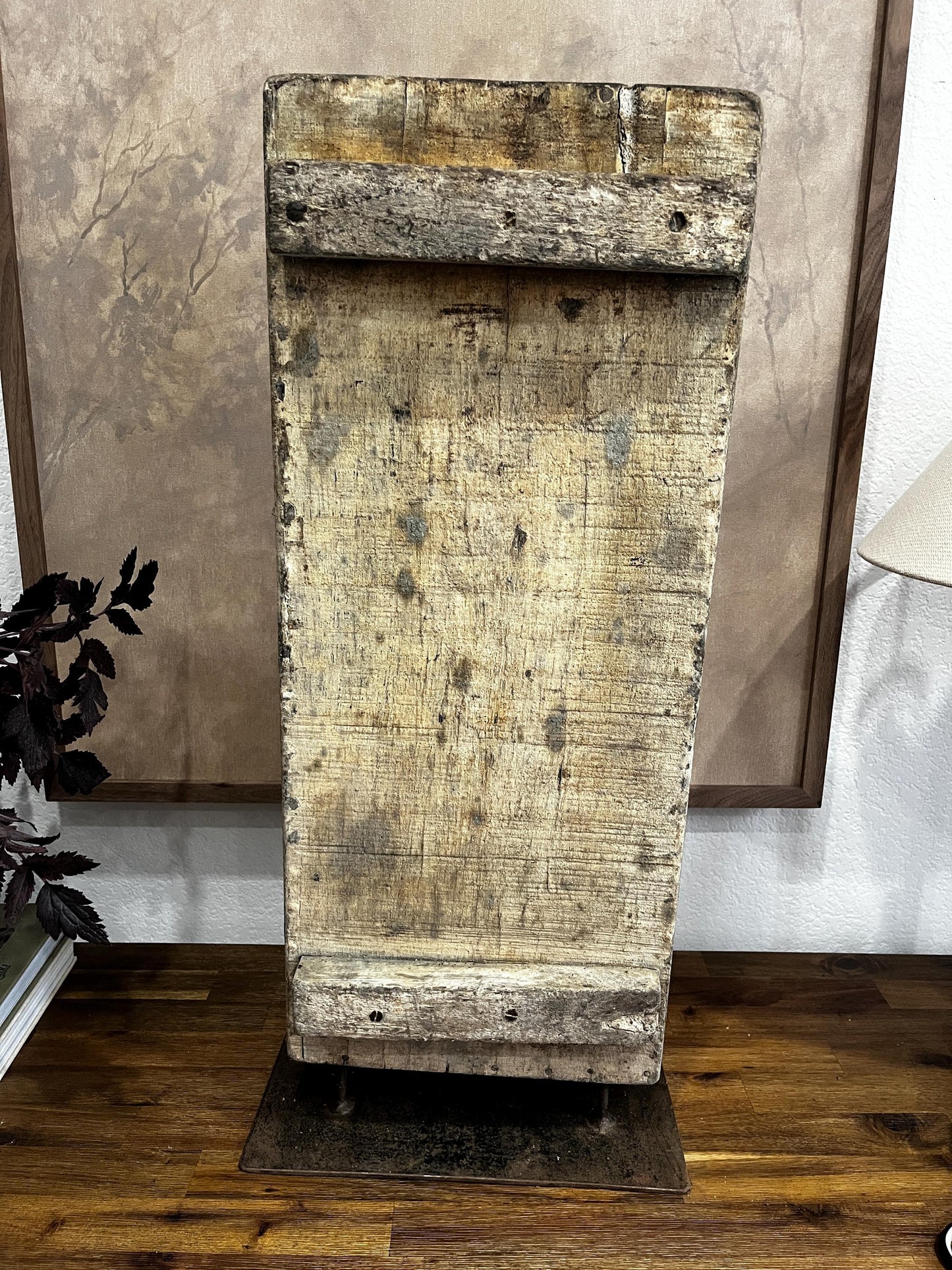 Vintage Wooden Concrete Mold on Iron Stand