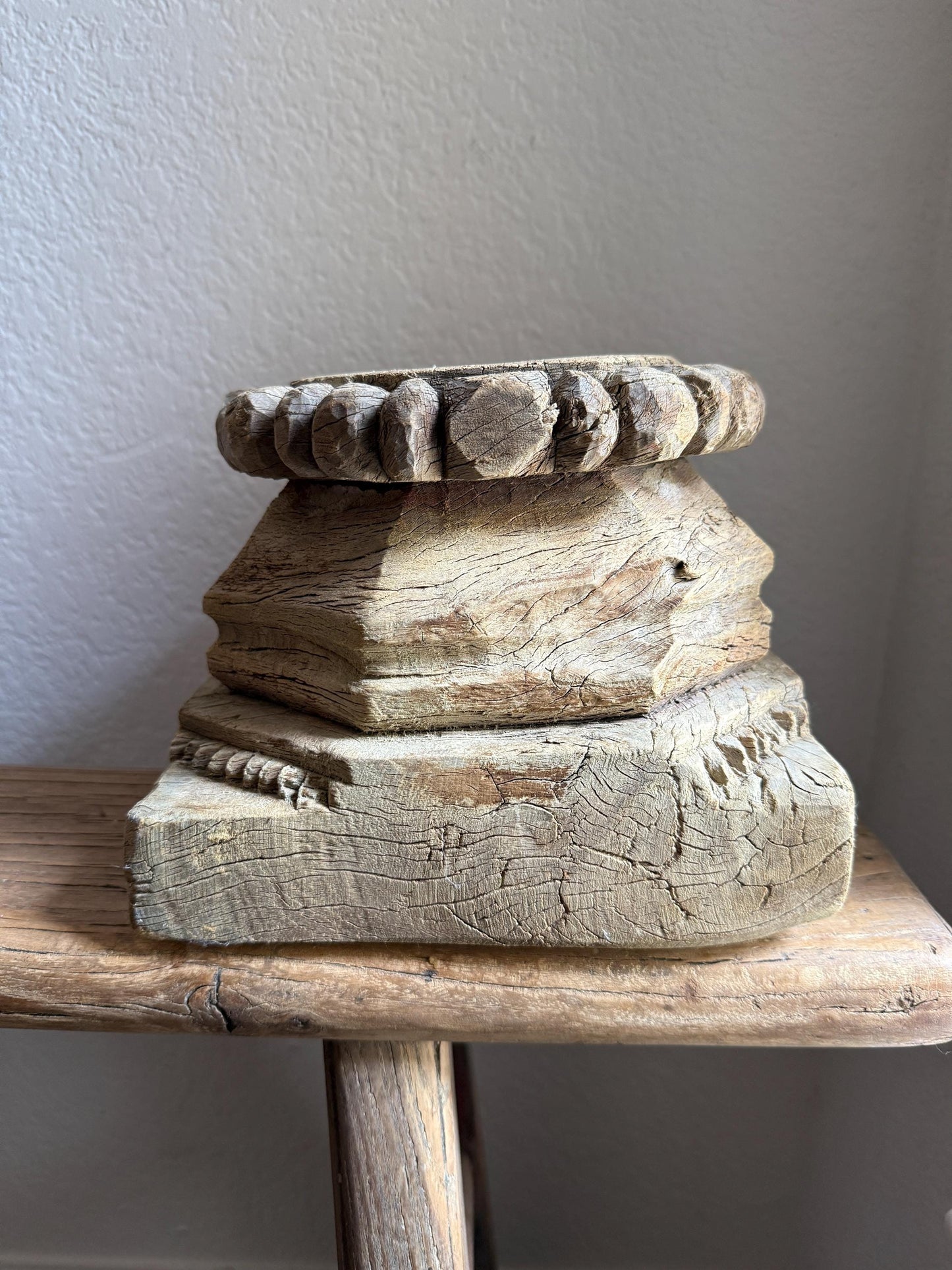 Vintage Carved Wooden Capital Candleholder
