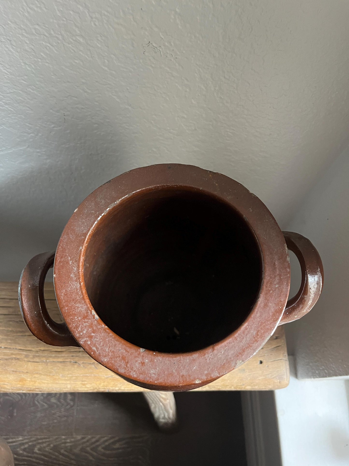 Antique European Glazed Brown Handled Vessel Belgium 1800s