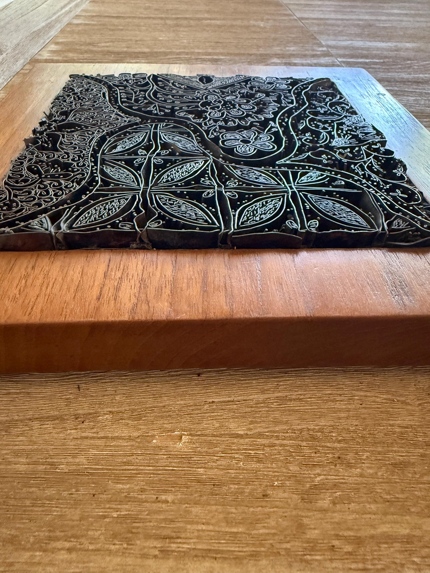 Large Vintage Copper Batik Stamp Cap Encased in Wood