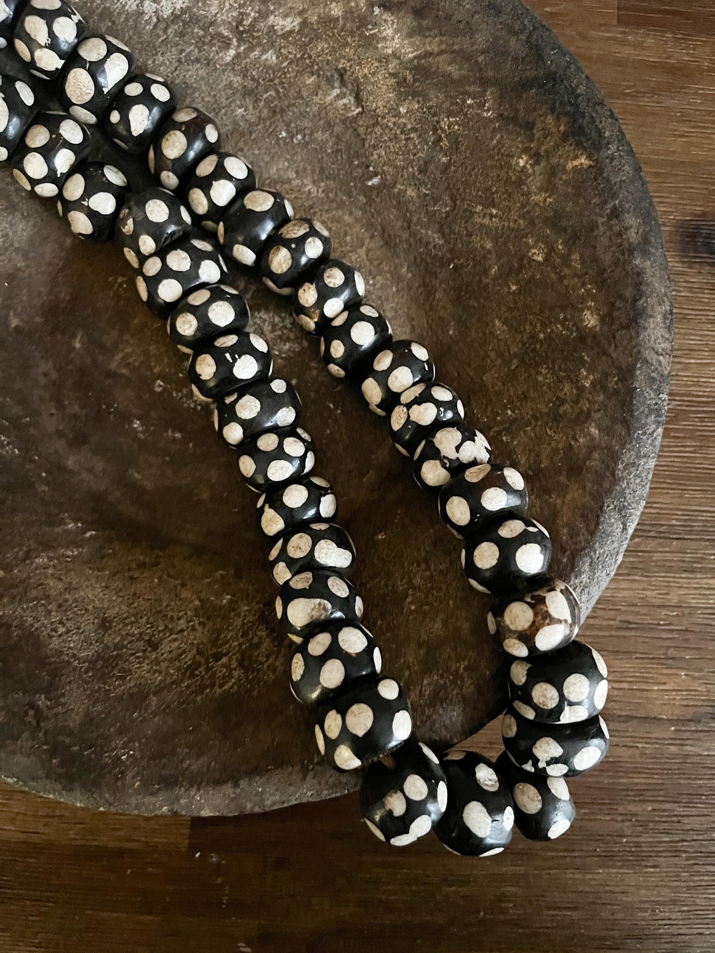 Vintage African Batik Bone Bead Strand