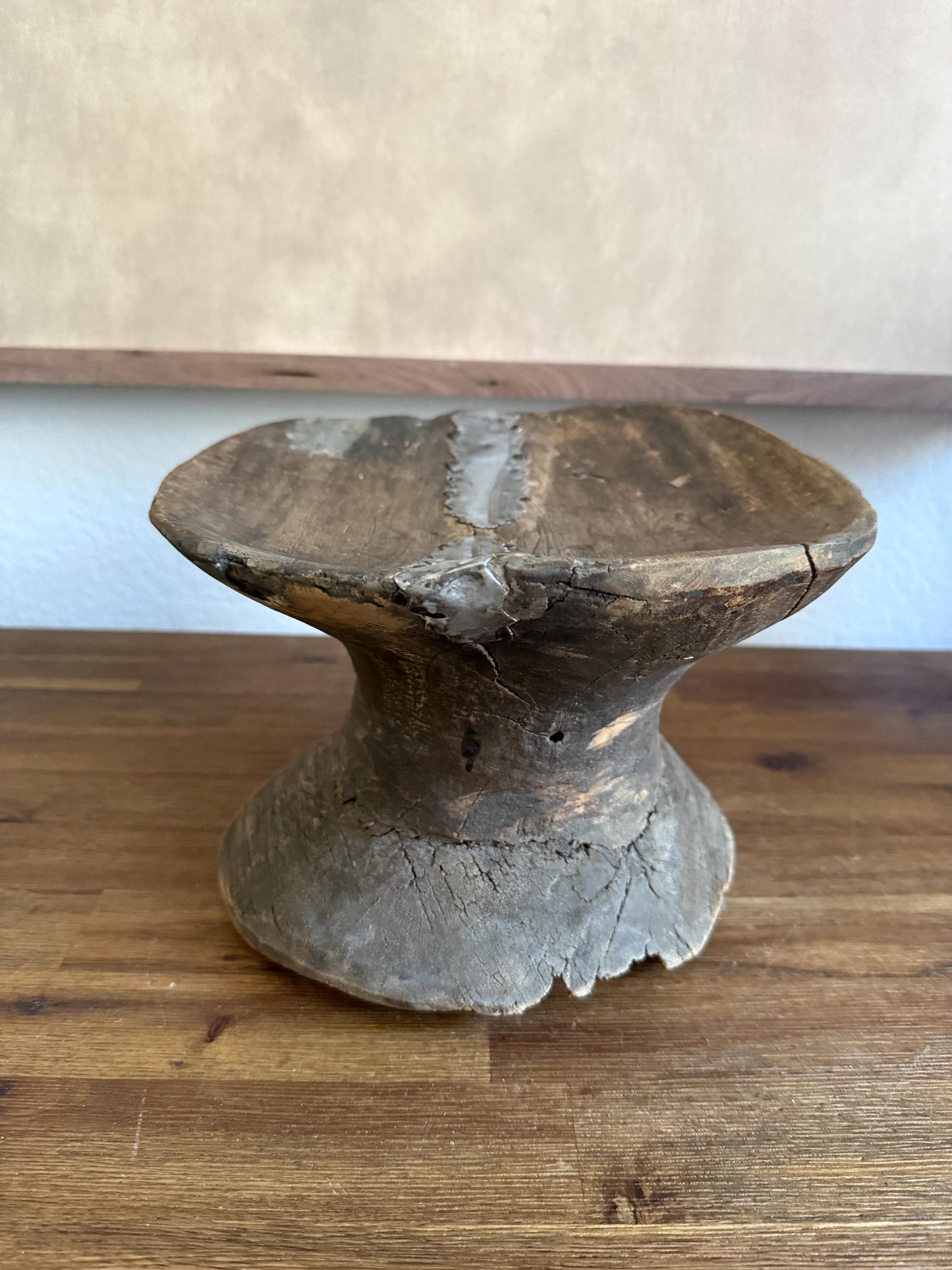 Antique African Stool, Hand Carved Wooden Tribal Bench, Vintage Rustic Boho Deco