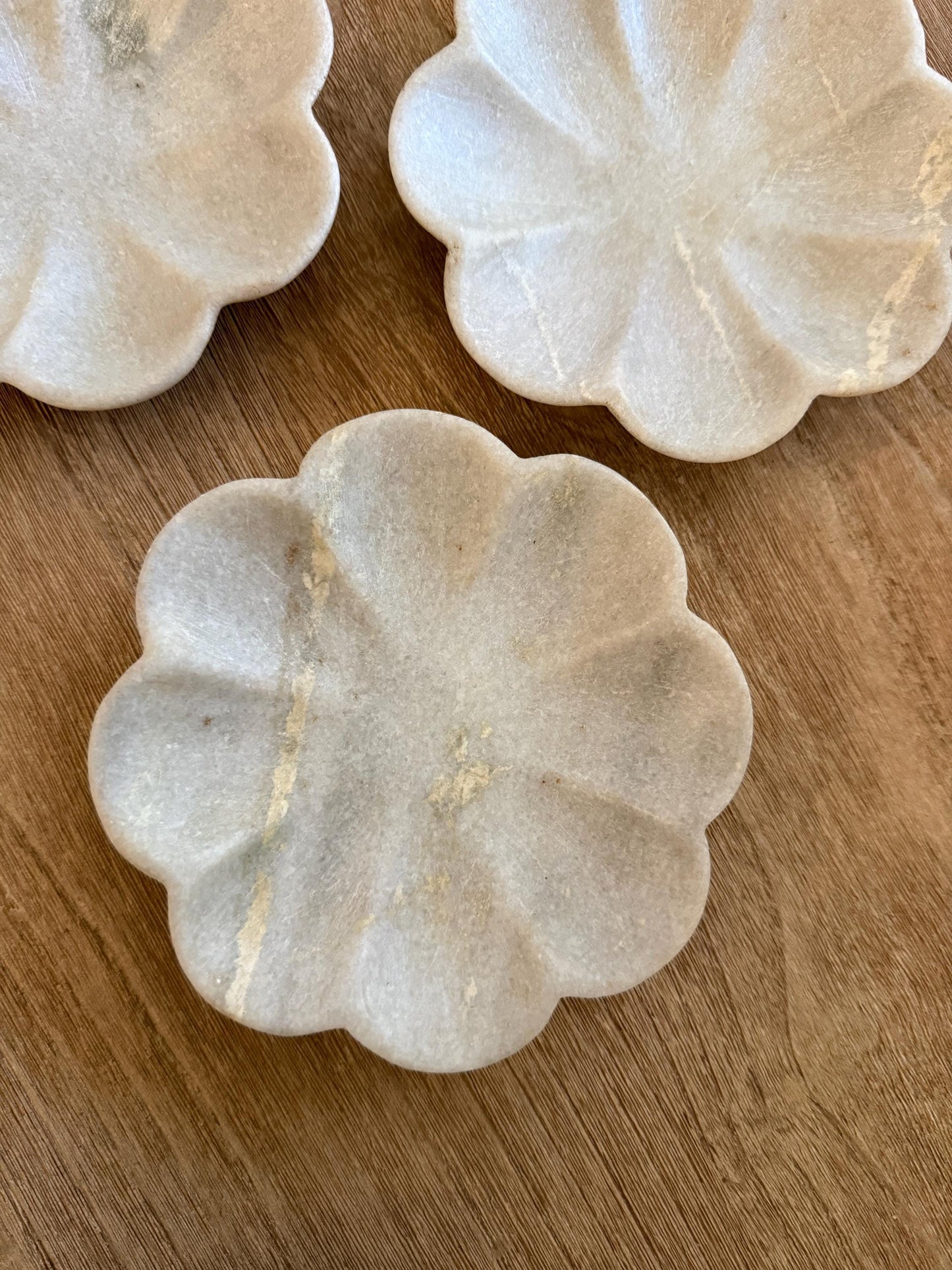 Vintage White Marble Flower Bowl Scalloped