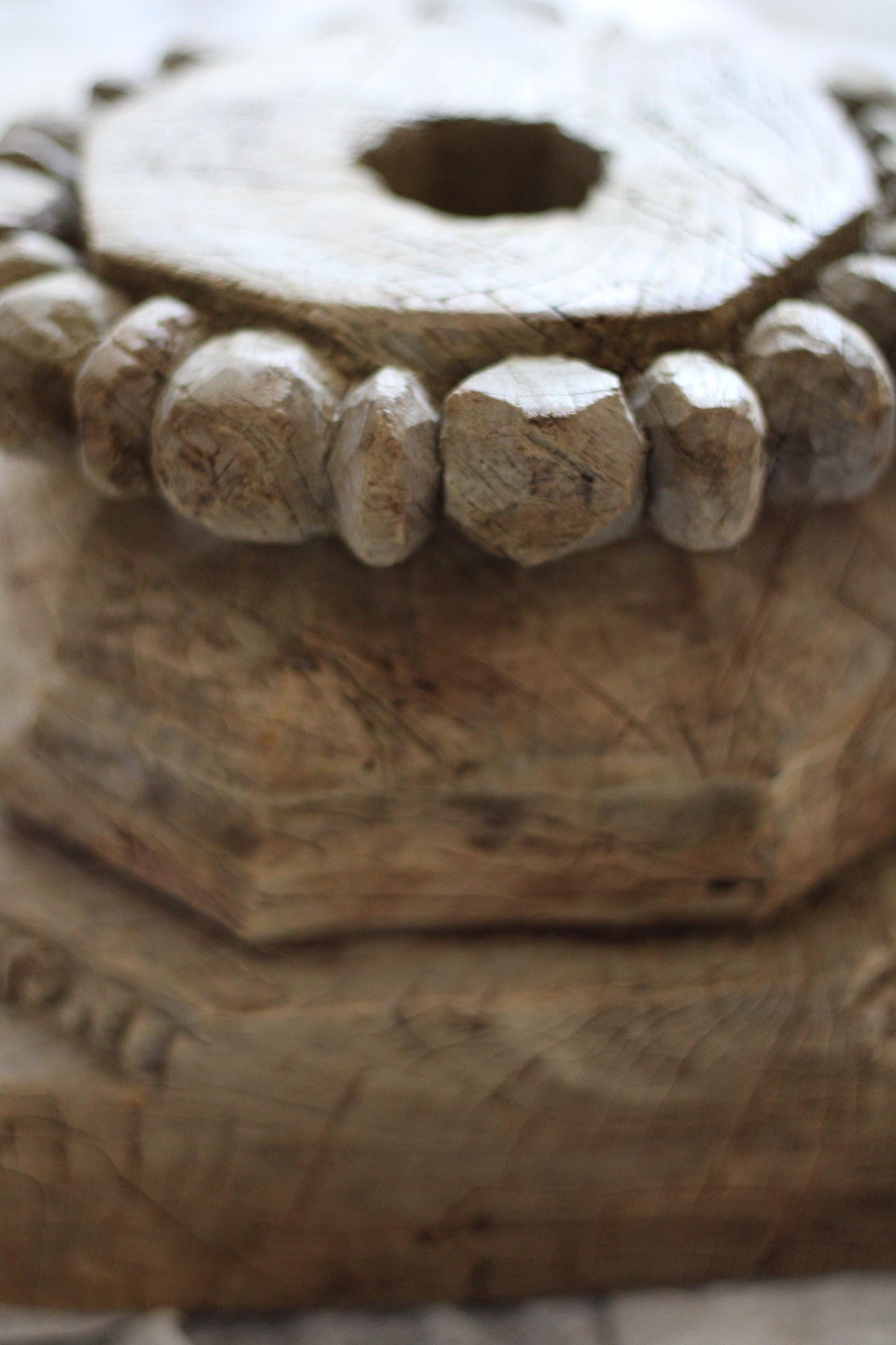 Vintage Carved Wooden Capital Candleholder