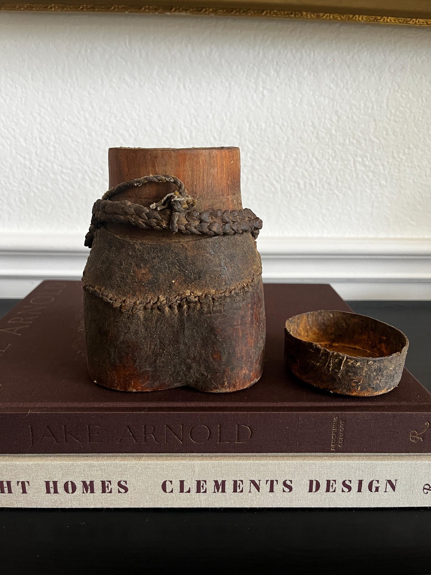 Vintage African Leather and Wood Canteen Vessel