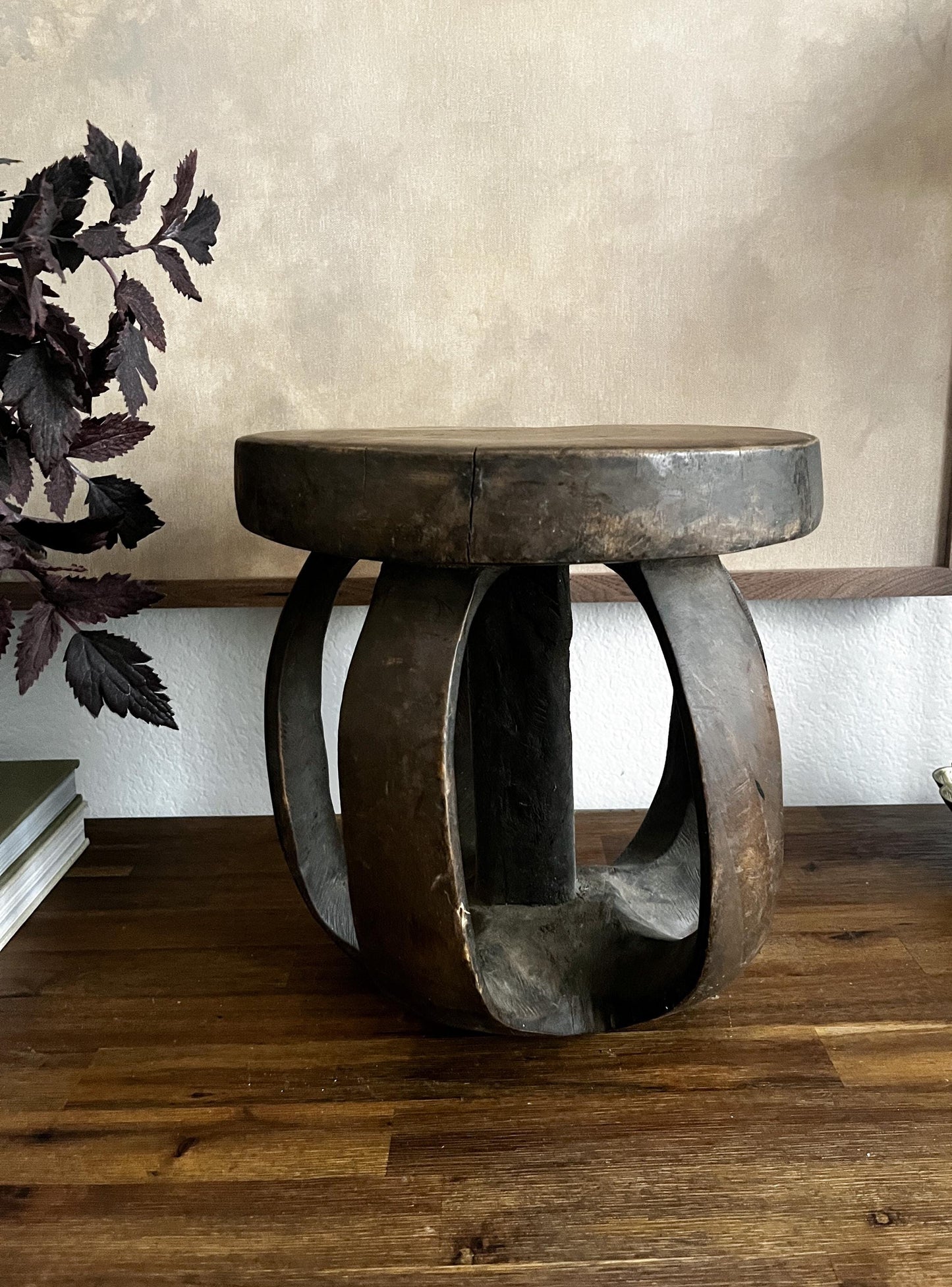 Vintage African Baga Stool: Round Accent Table