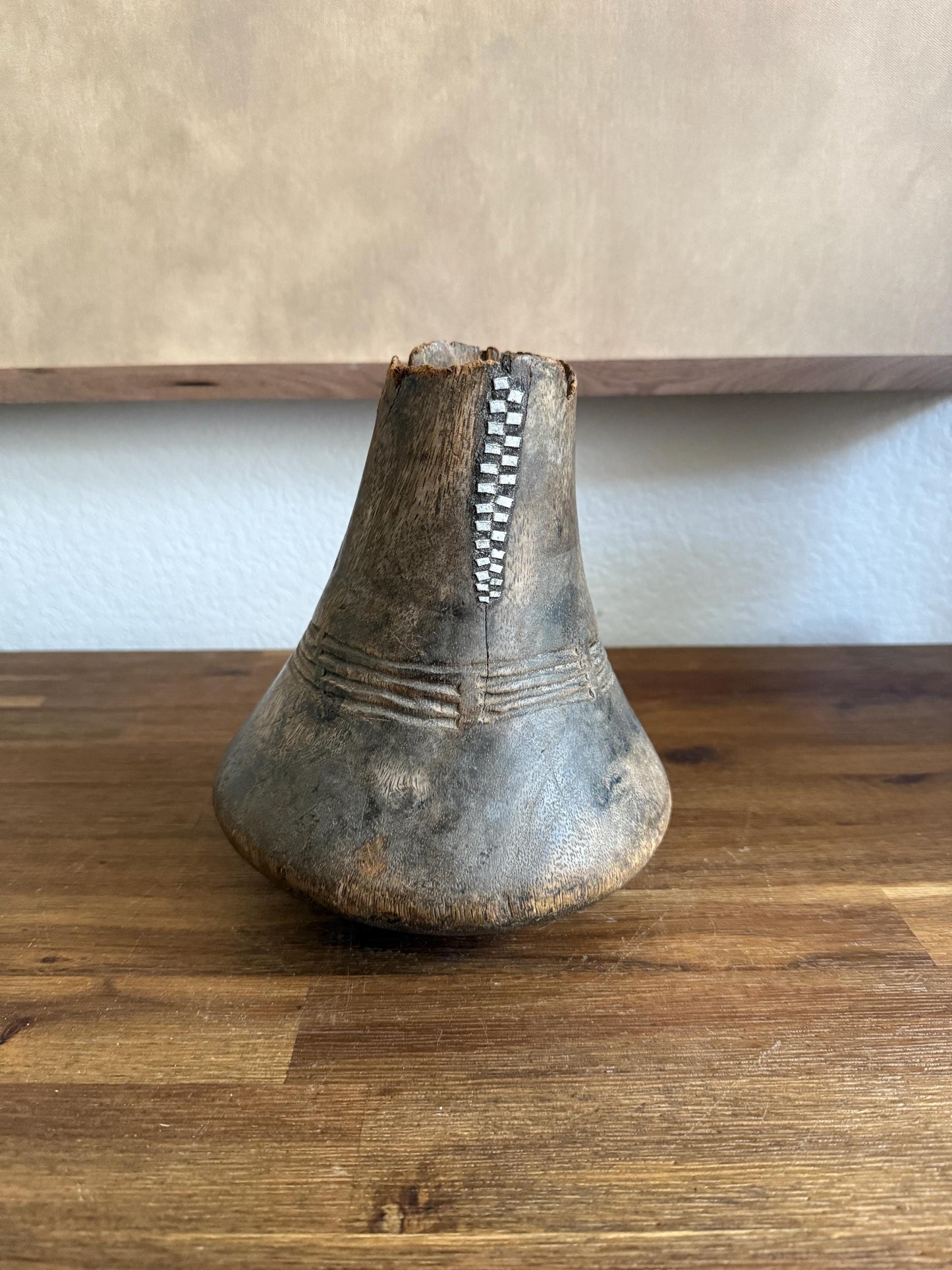 Vintage African Hand Carved Wooden Hima Milk Jug