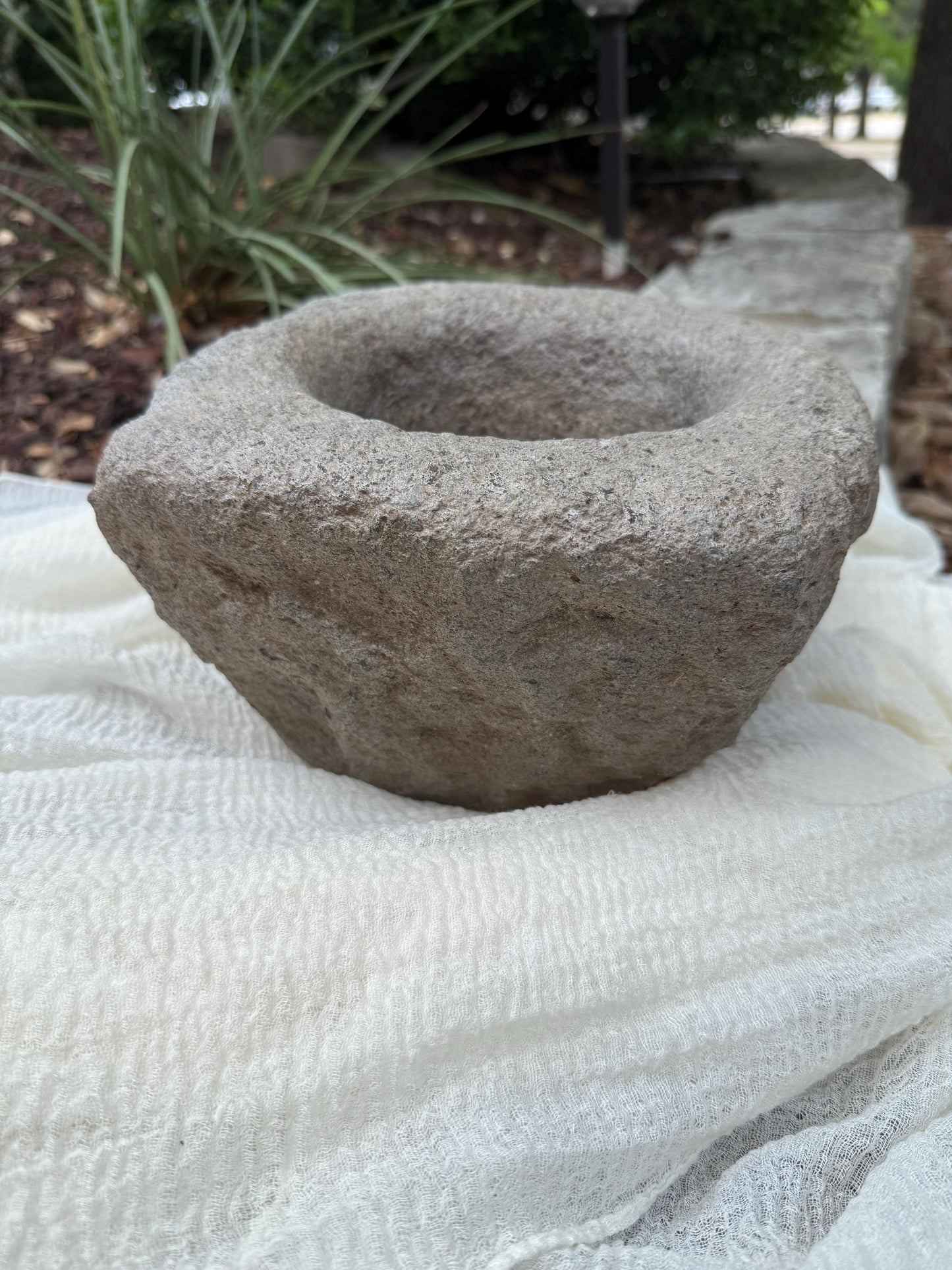 Large Vintage Stone Mortar Planter
