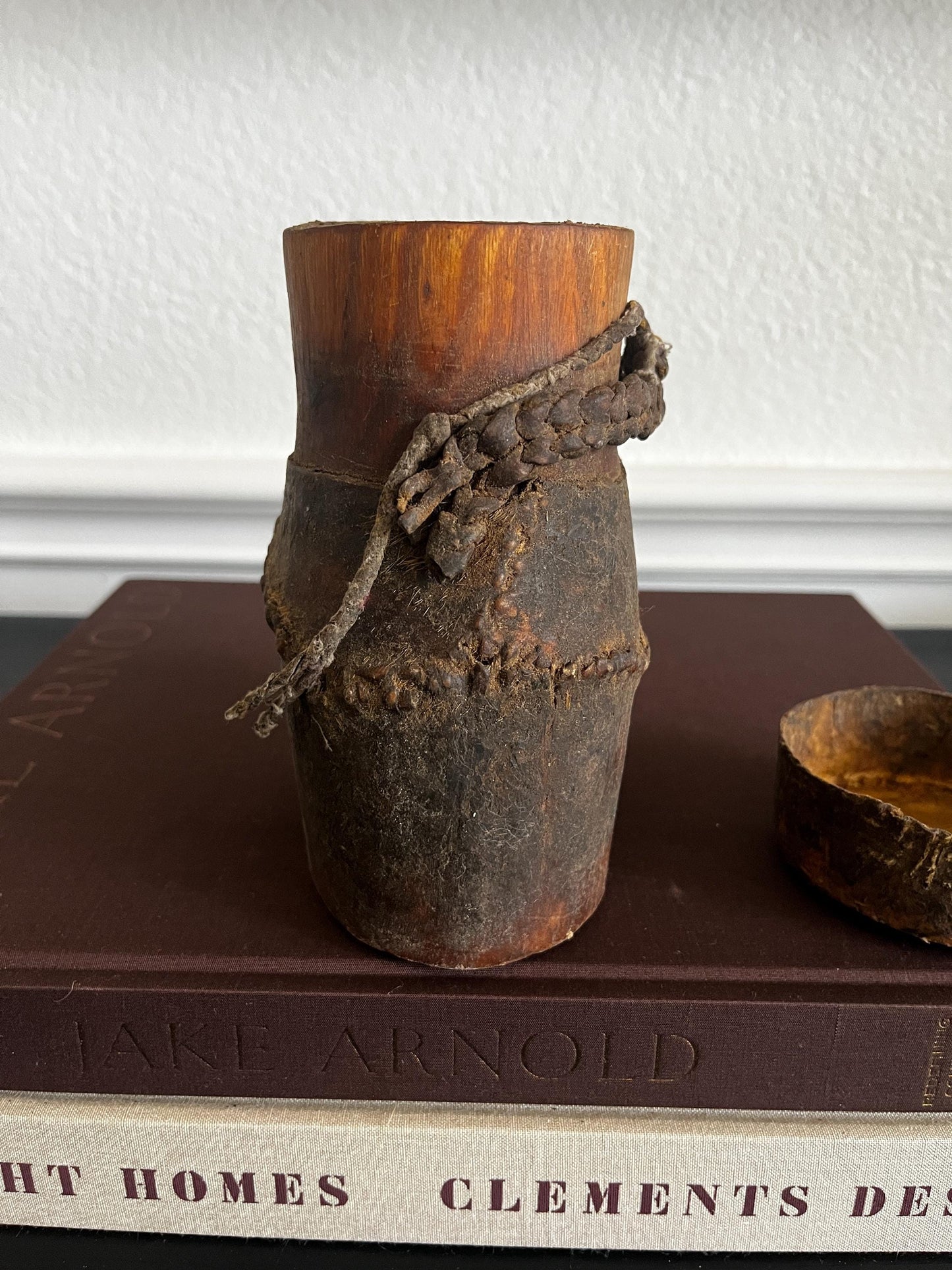 Vintage African Leather and Wood Canteen Vessel
