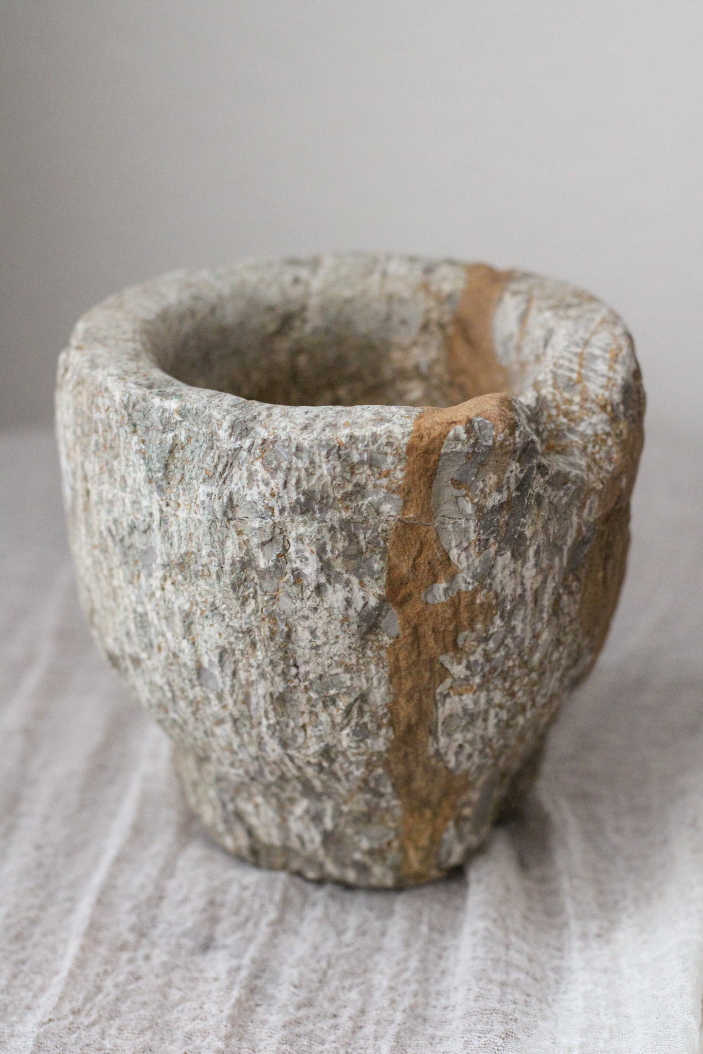 Large Vintage Carved Stone Mortar