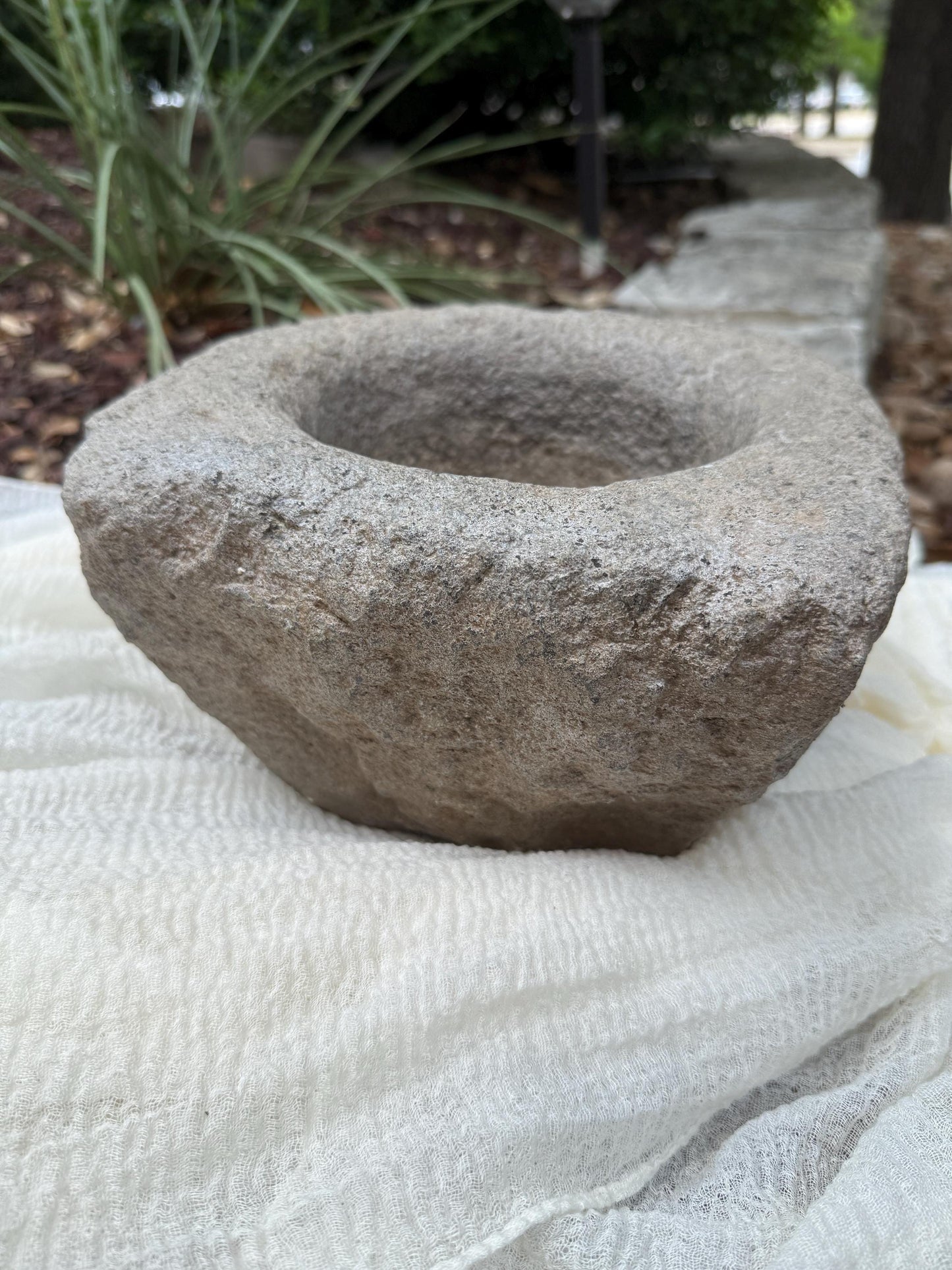 Large Vintage Stone Mortar Planter