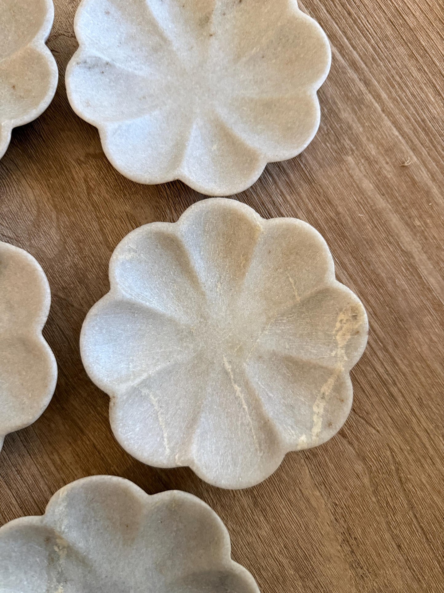Vintage White Marble Flower Bowl Scalloped