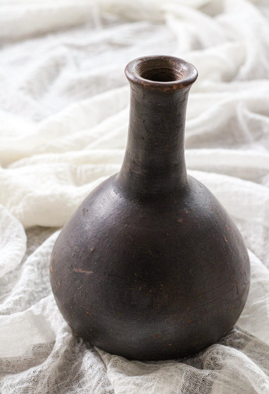 Antique Earthenware Bud Vase Long Neck