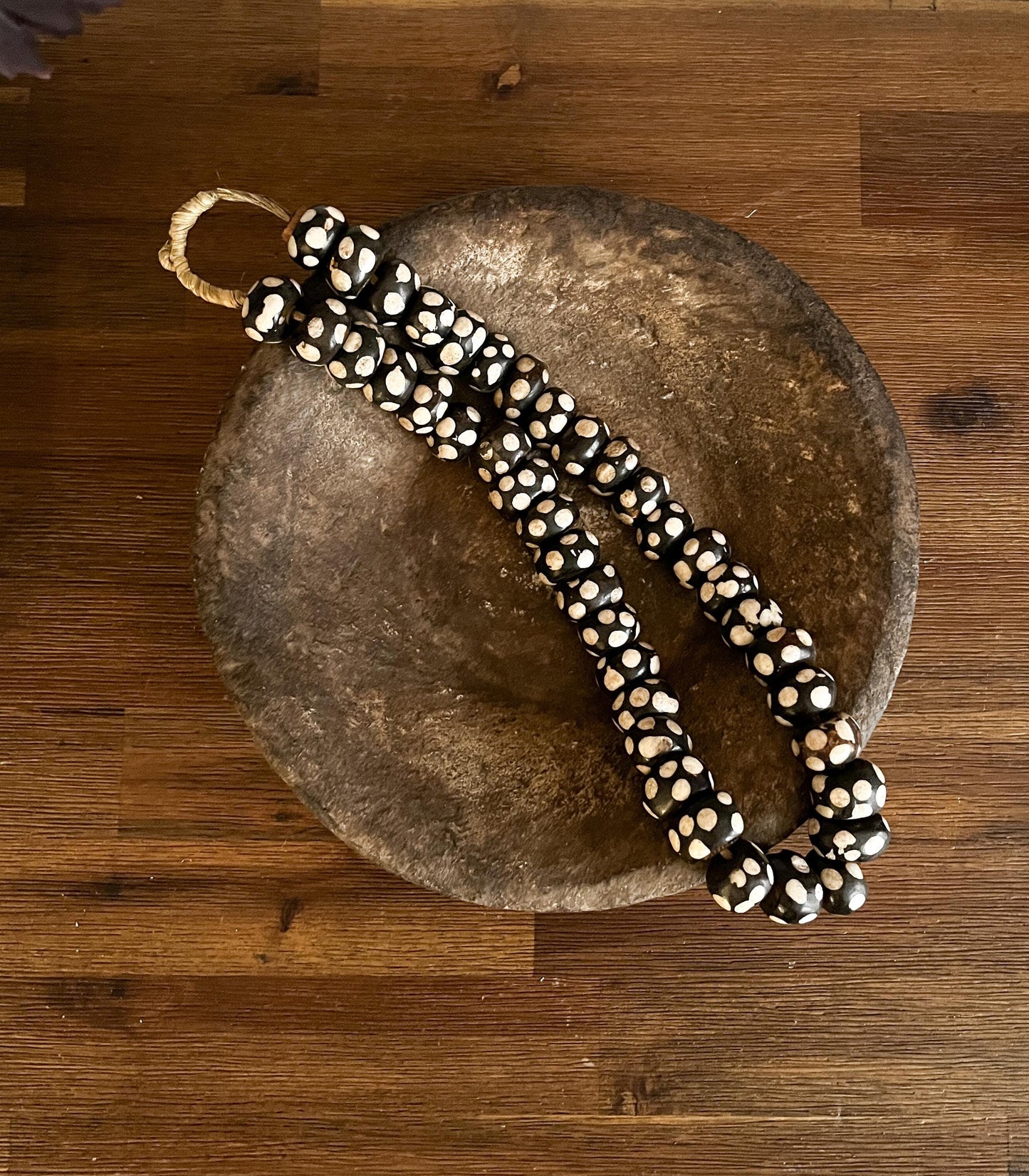 Vintage African Batik Bone Bead Strand