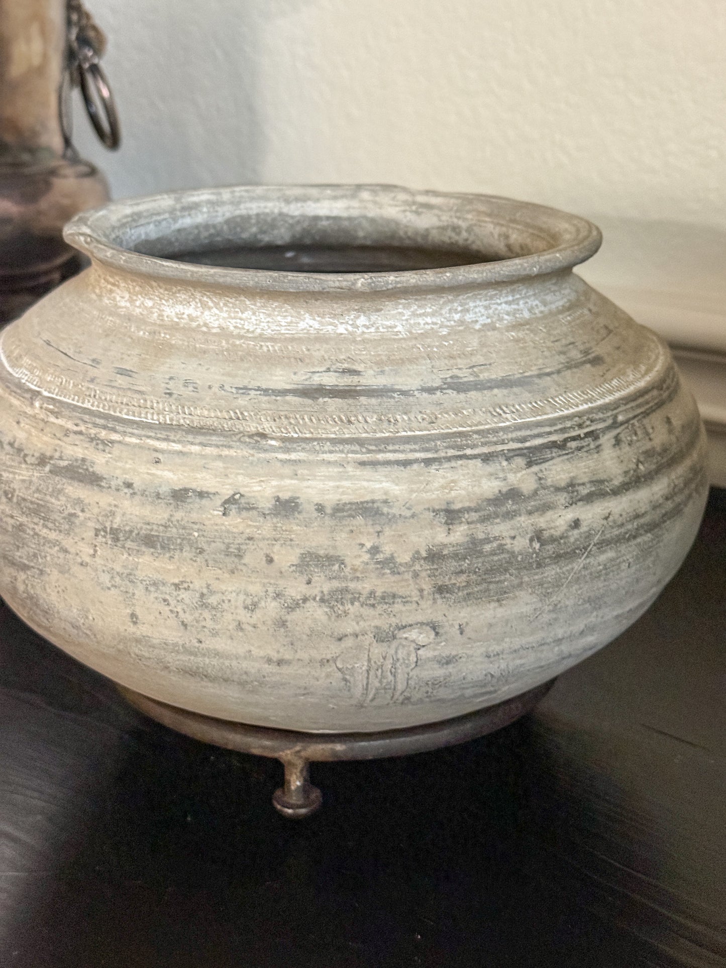 Medium Vintage Clay Vessel with Stand