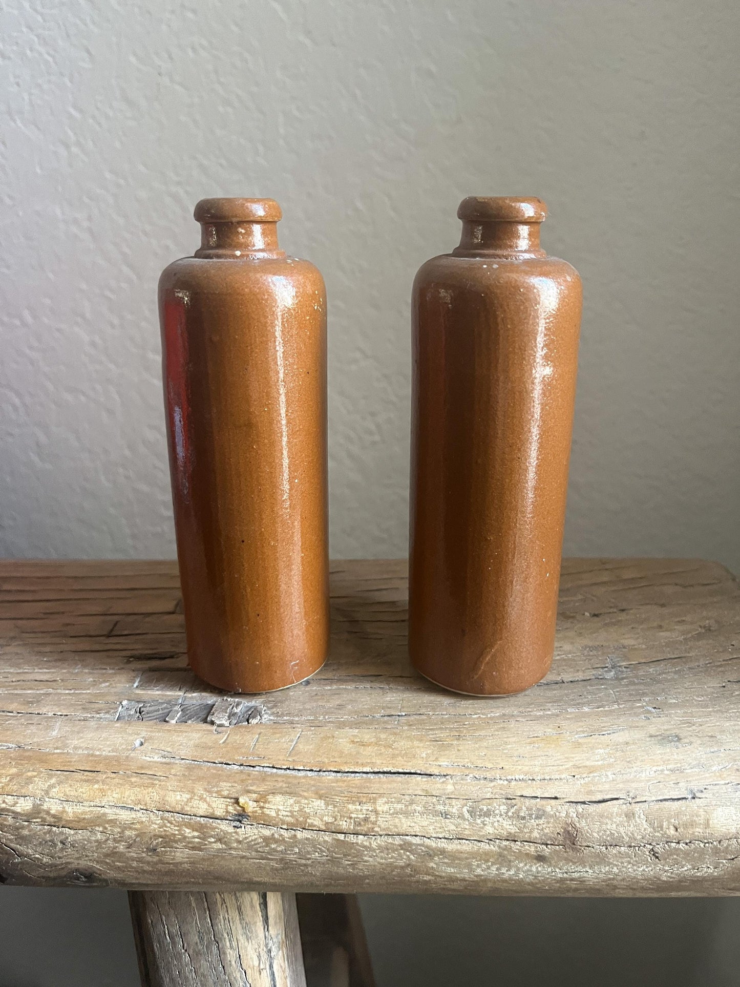 Vintage Brown Stoneware Pottery Bottle Vase