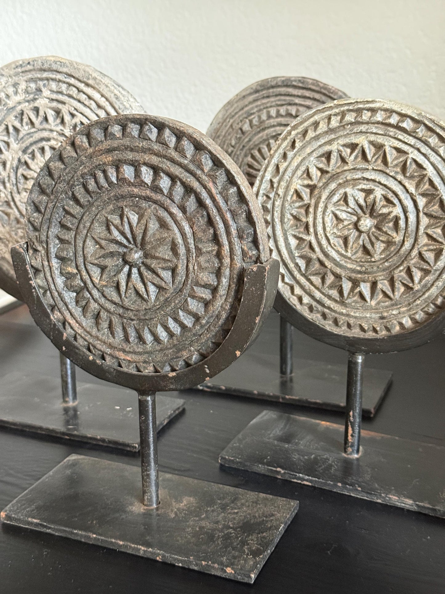 Antique Black Stone Cookie Mold with Stand