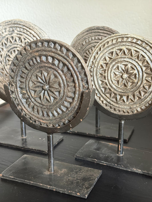 Antique Black Stone Cookie Mold with Stand