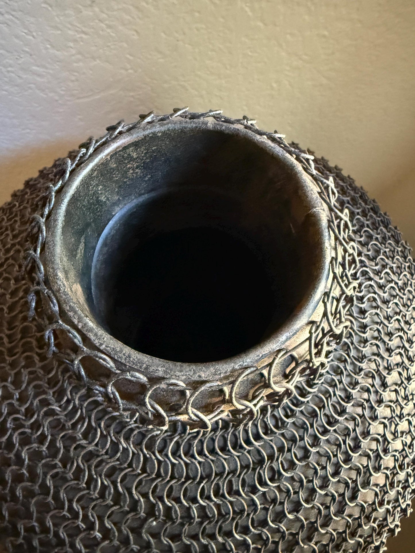 Antique Metal Water Jug Chain Wrapped