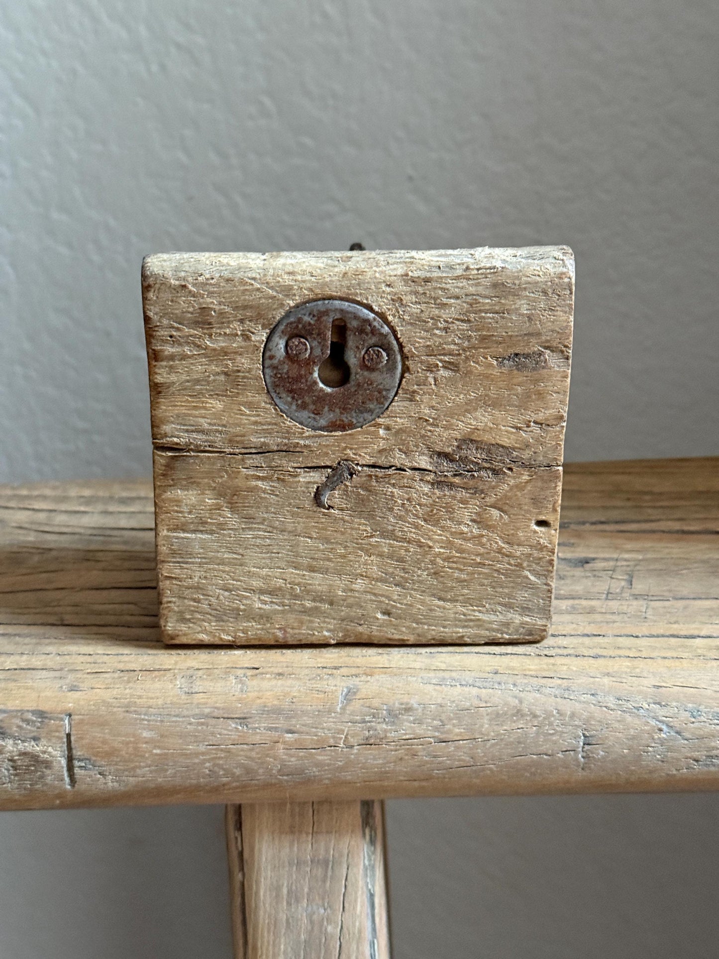 Vintage Wooden Carved Panel and Iron Wall Hook
