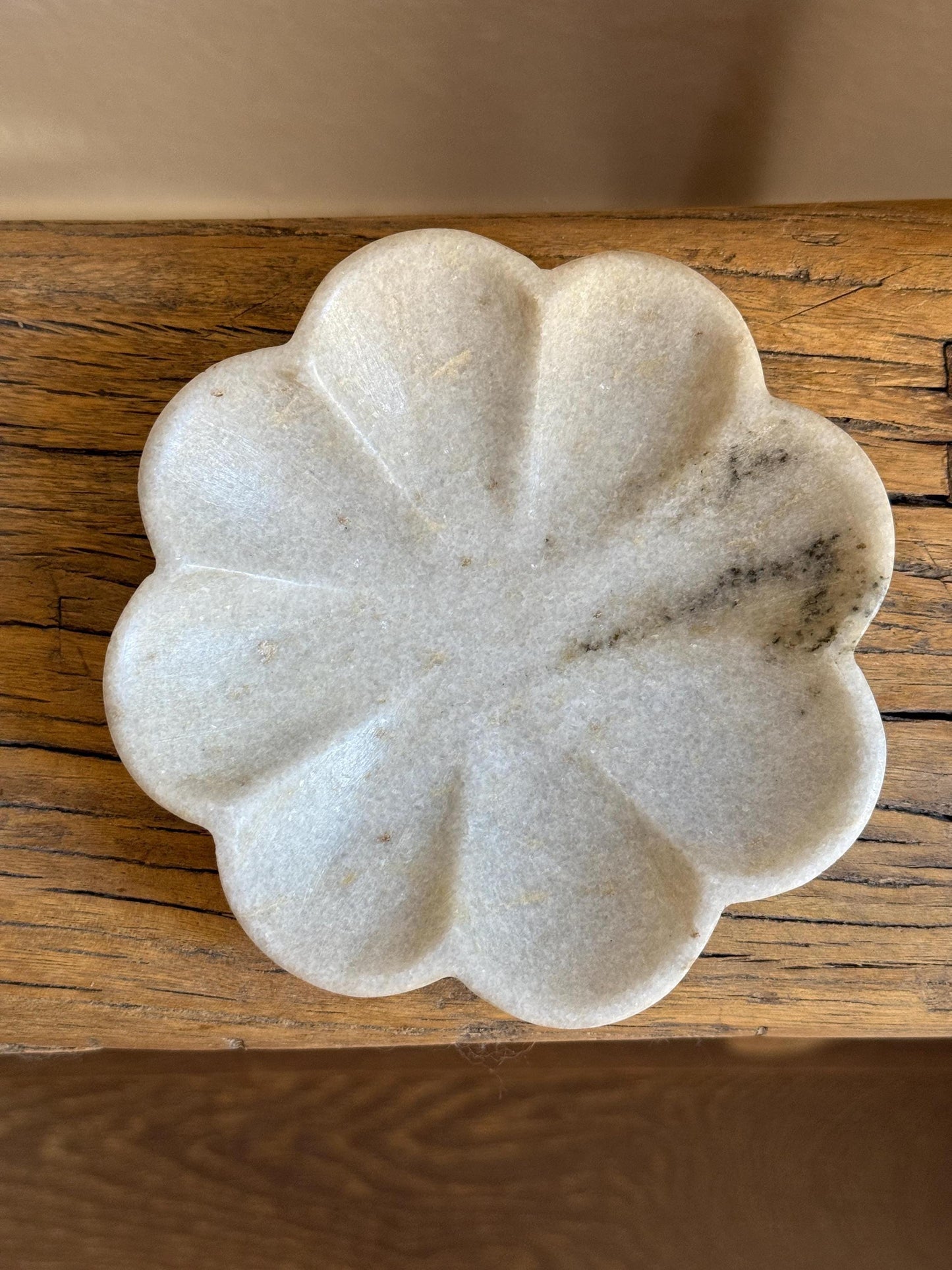 Vintage White Marble Flower Bowl Scalloped