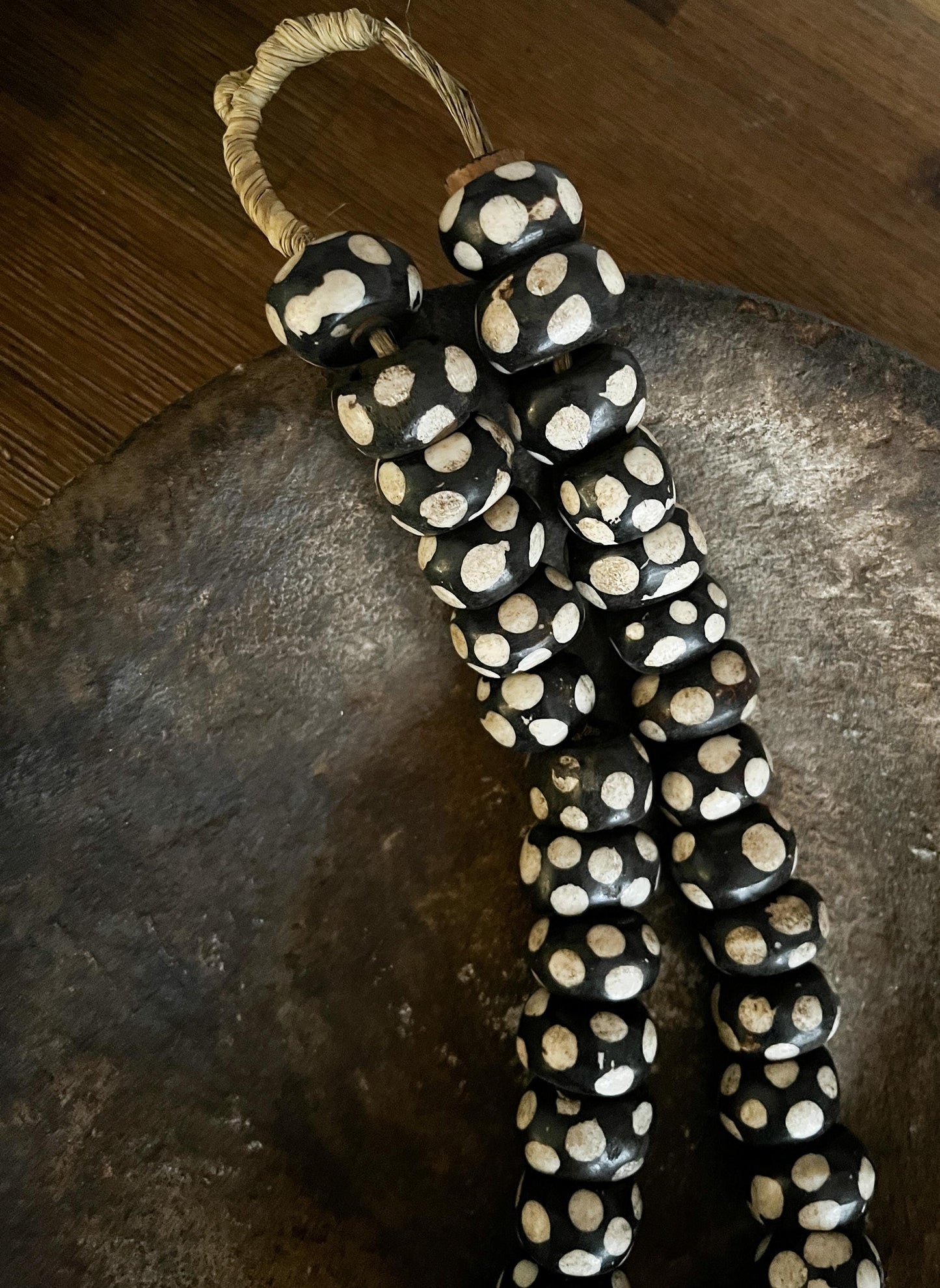 Vintage African Batik Bone Bead Strand