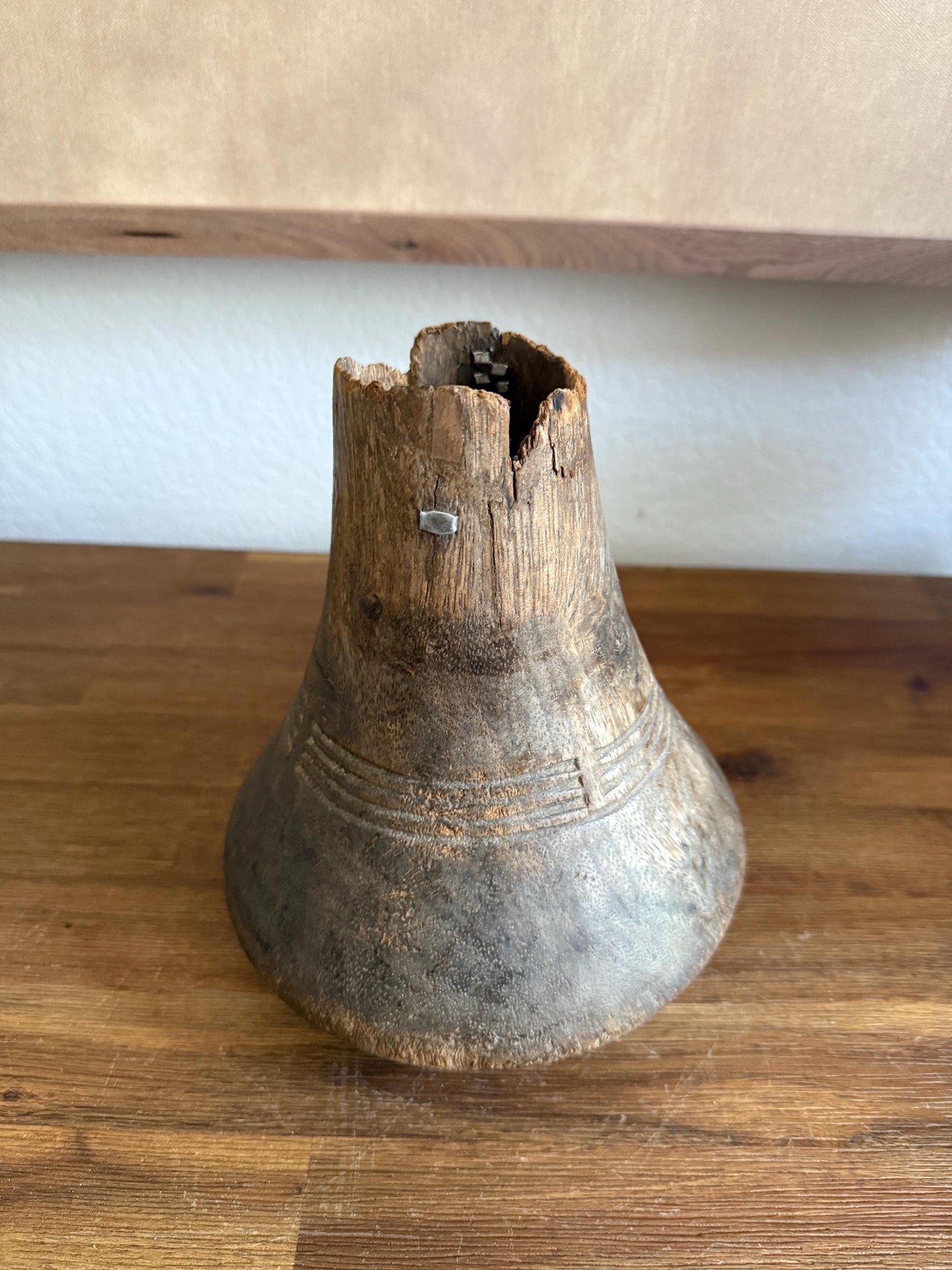 Vintage African Hand Carved Wooden Hima Milk Jug