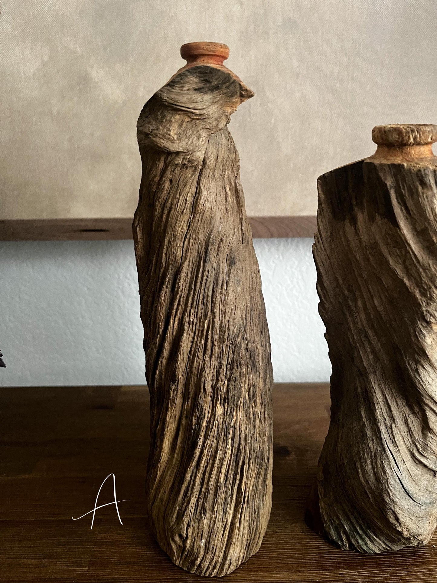 Vintage Carved Wood Cloud Vase
