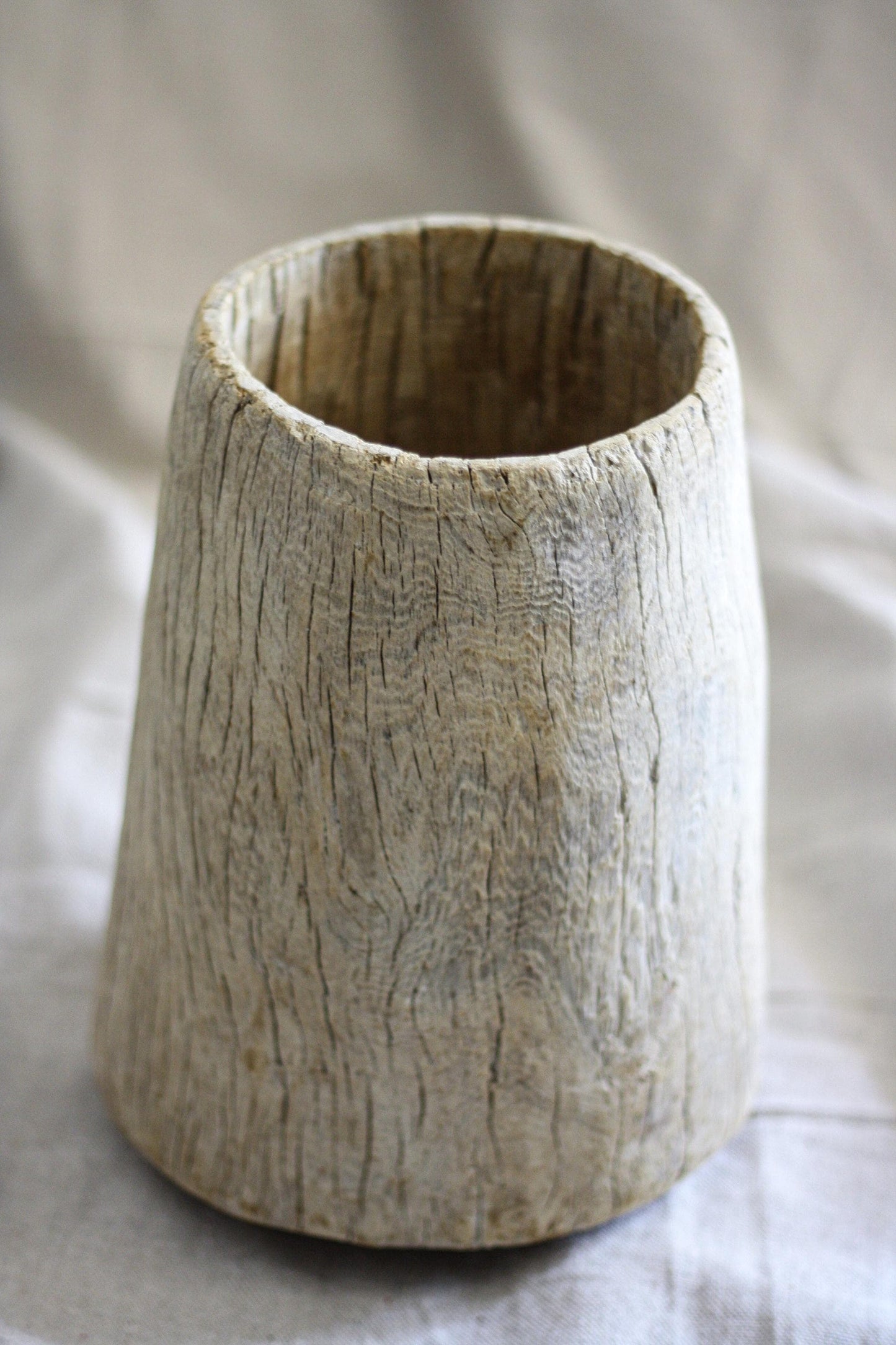 Vintage Bleached Wood Pot Vessel