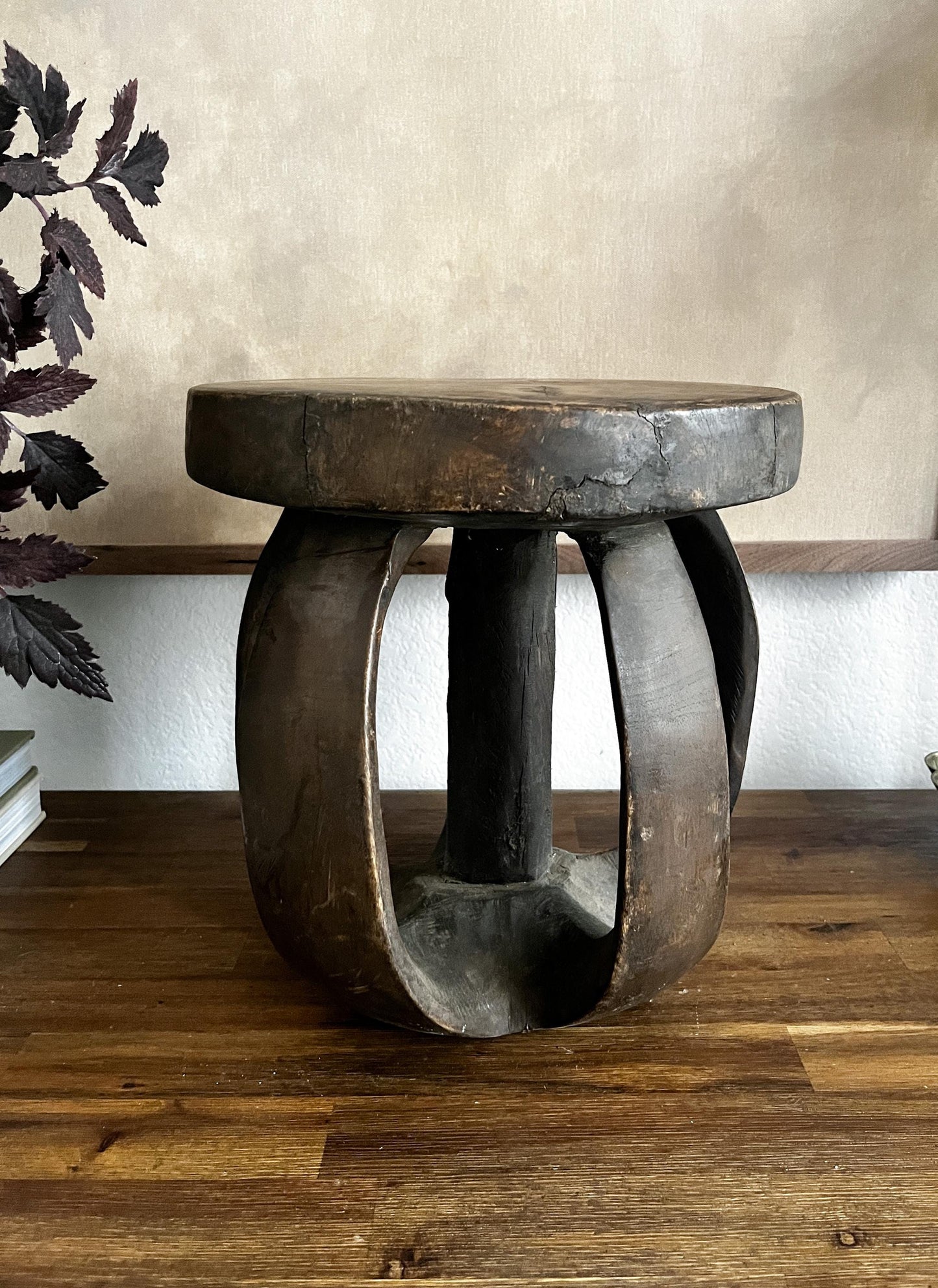 Vintage African Baga Stool: Round Accent Table