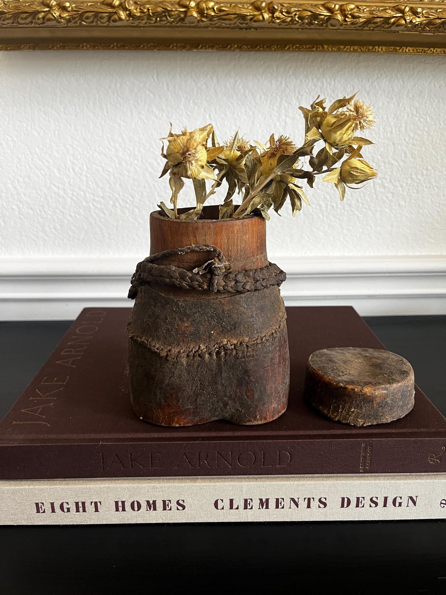 Vintage African Leather and Wood Canteen Vessel