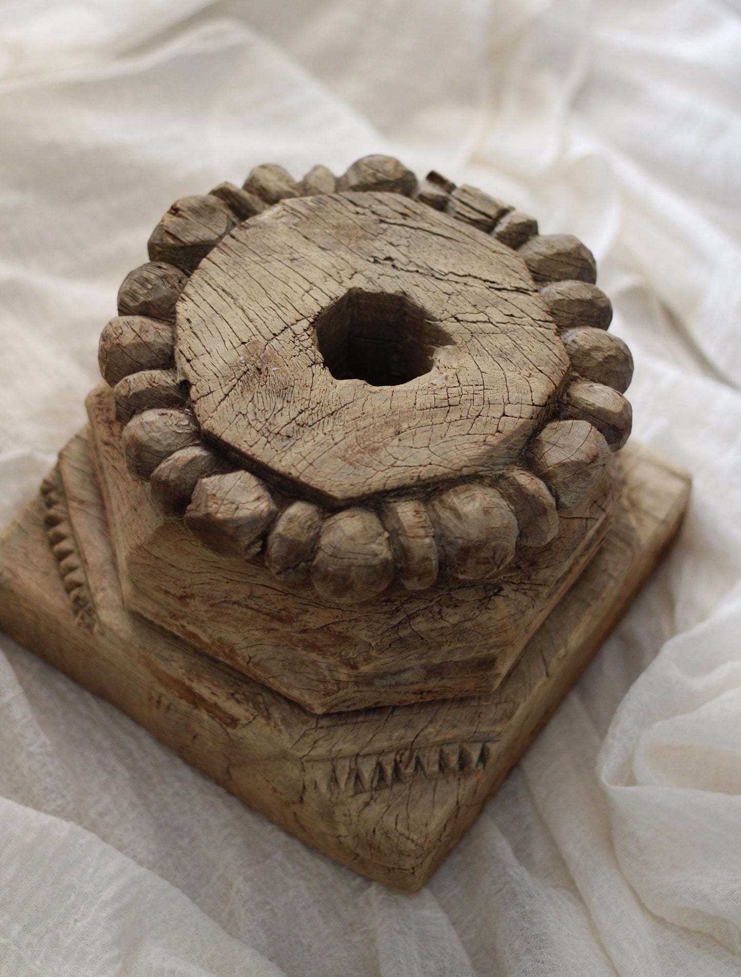 Vintage Carved Wooden Capital Candleholder