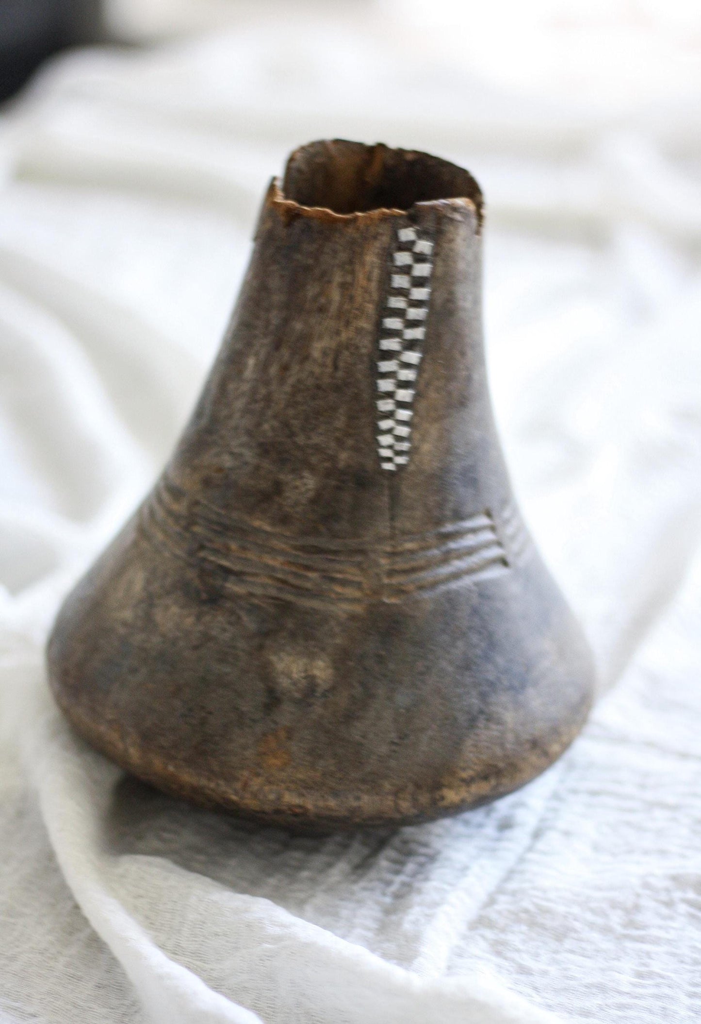 Vintage African Hand Carved Wooden Hima Milk Jug