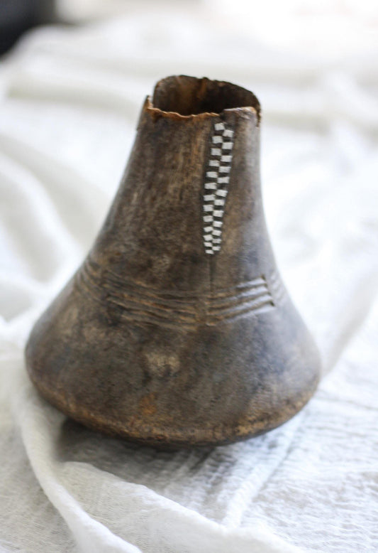 Vintage African Hand Carved Wooden Hima Milk Jug