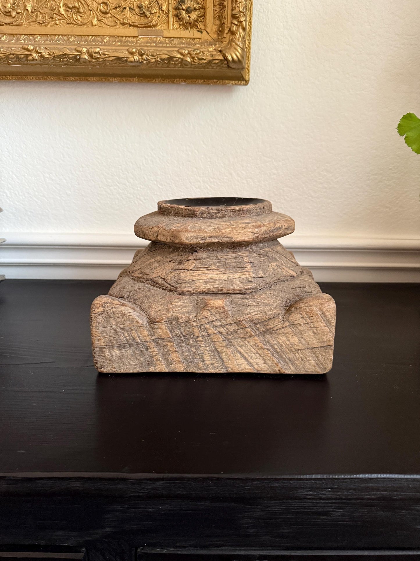 Vintage Carved Wooden Capital Candleholder