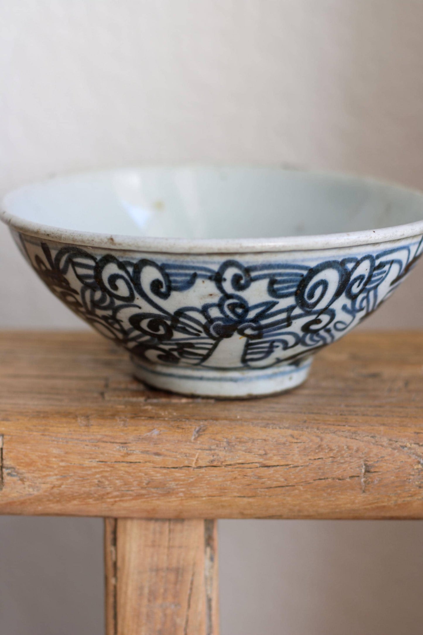 Antique Chinese Porcelain Bowl Blue White Floral Double Happiness