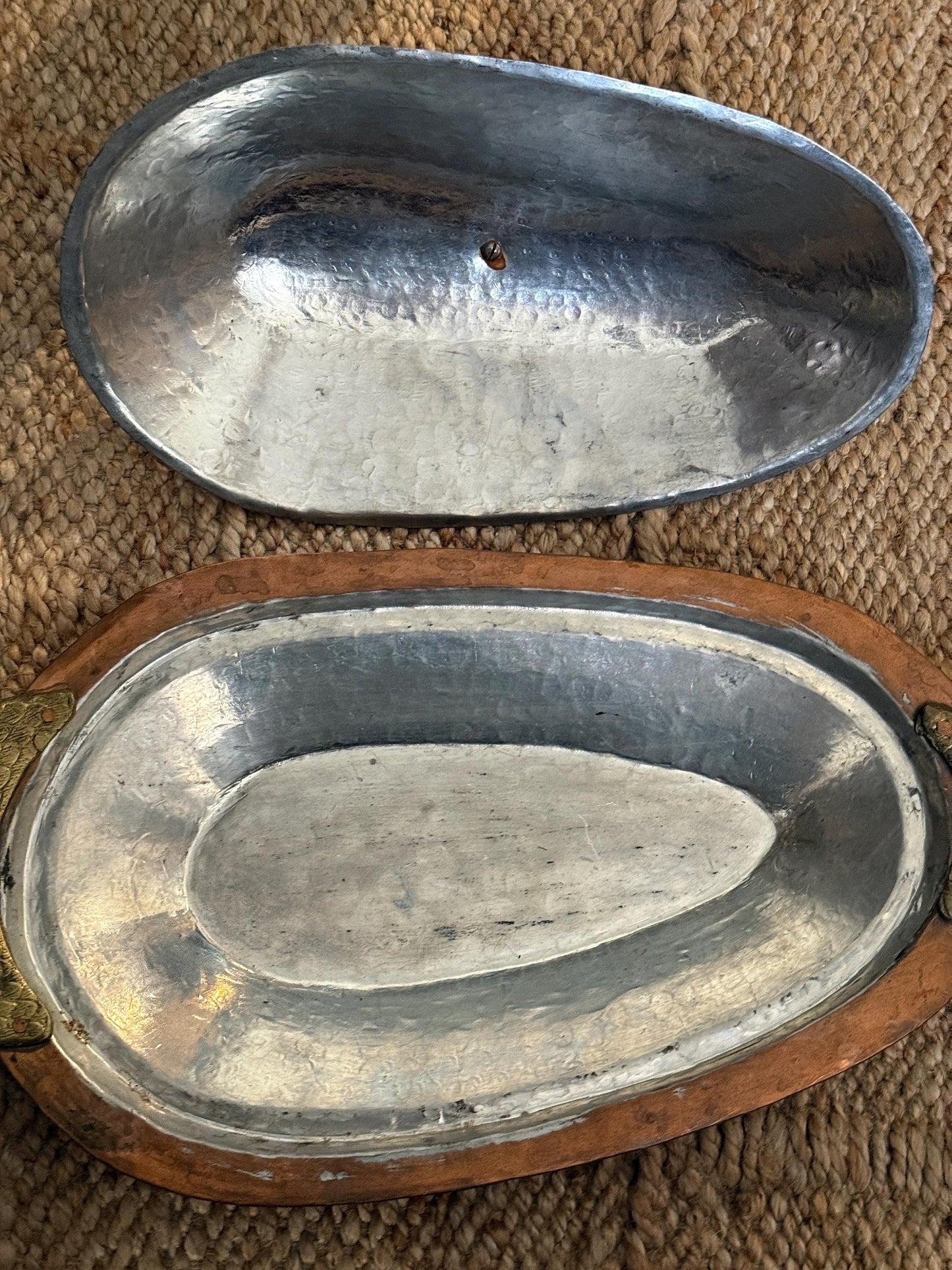 Extra Large Vintage Hammered Copper and Bras Fish Serving Platter