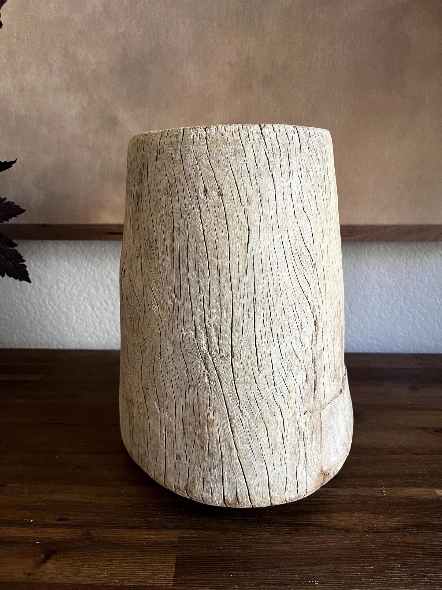 Vintage Bleached Wood Pot Vessel