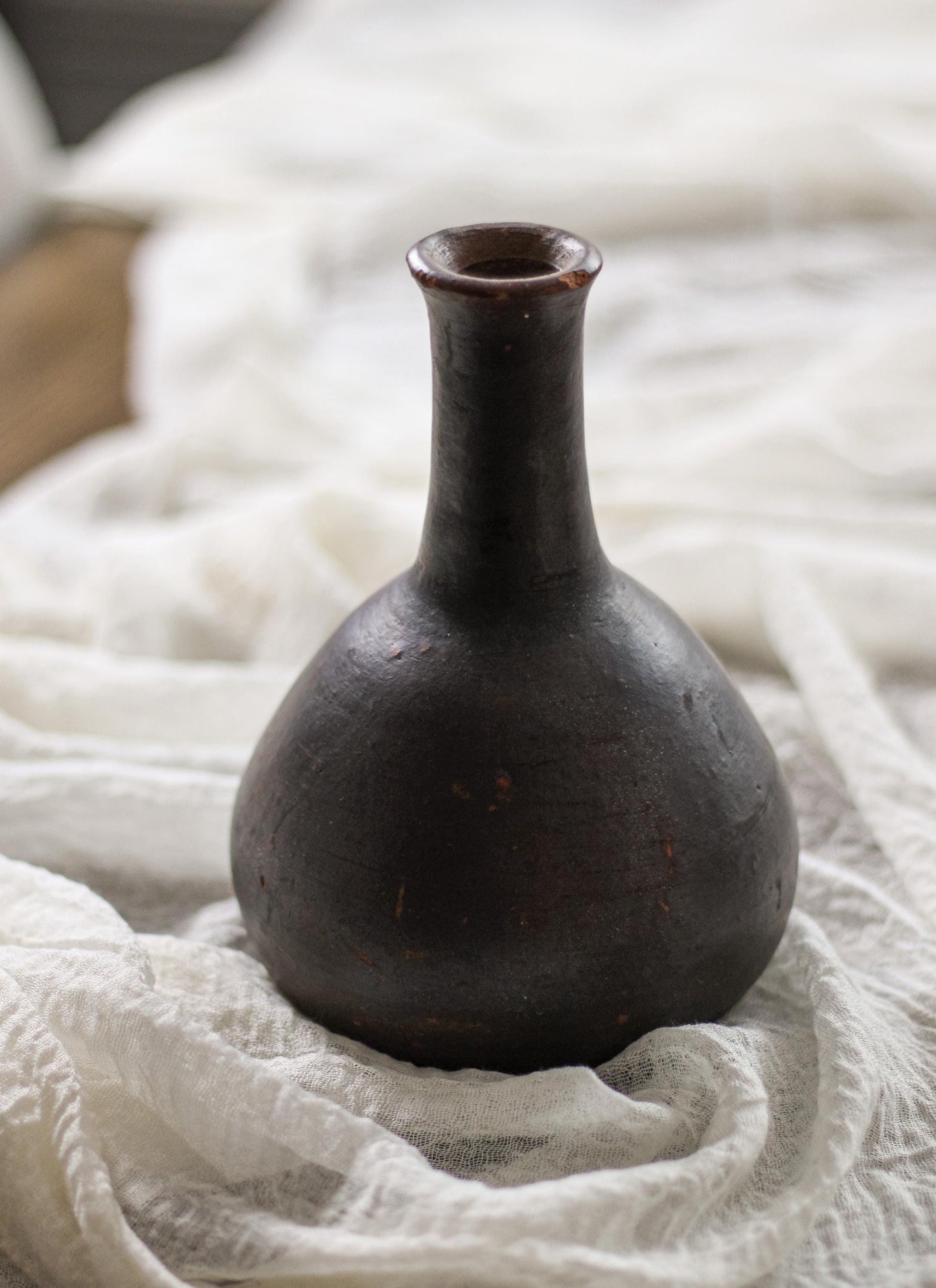Antique Earthenware Bud Vase Long Neck