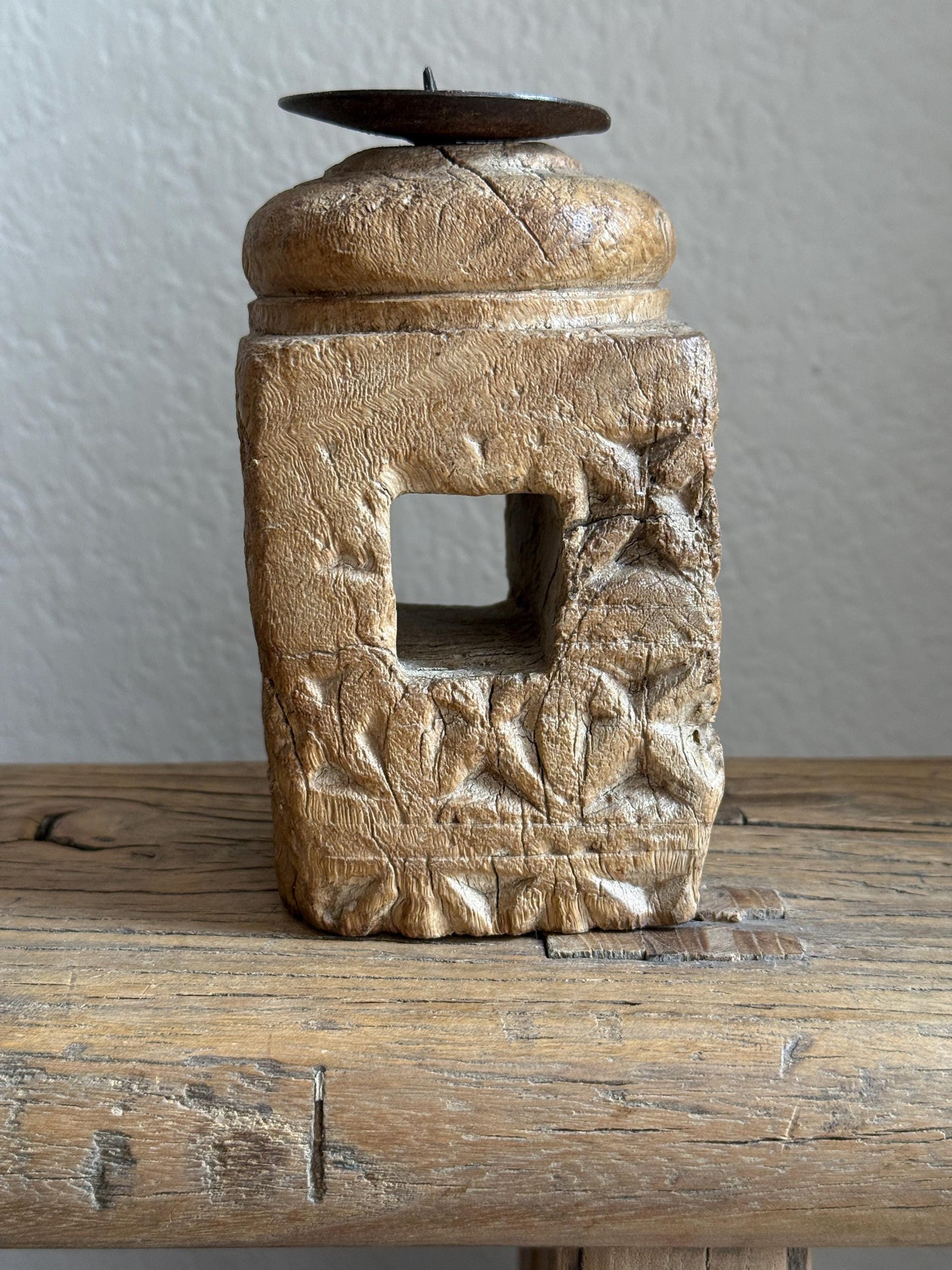 Vintage Carved Wooden Paga Candle Holder