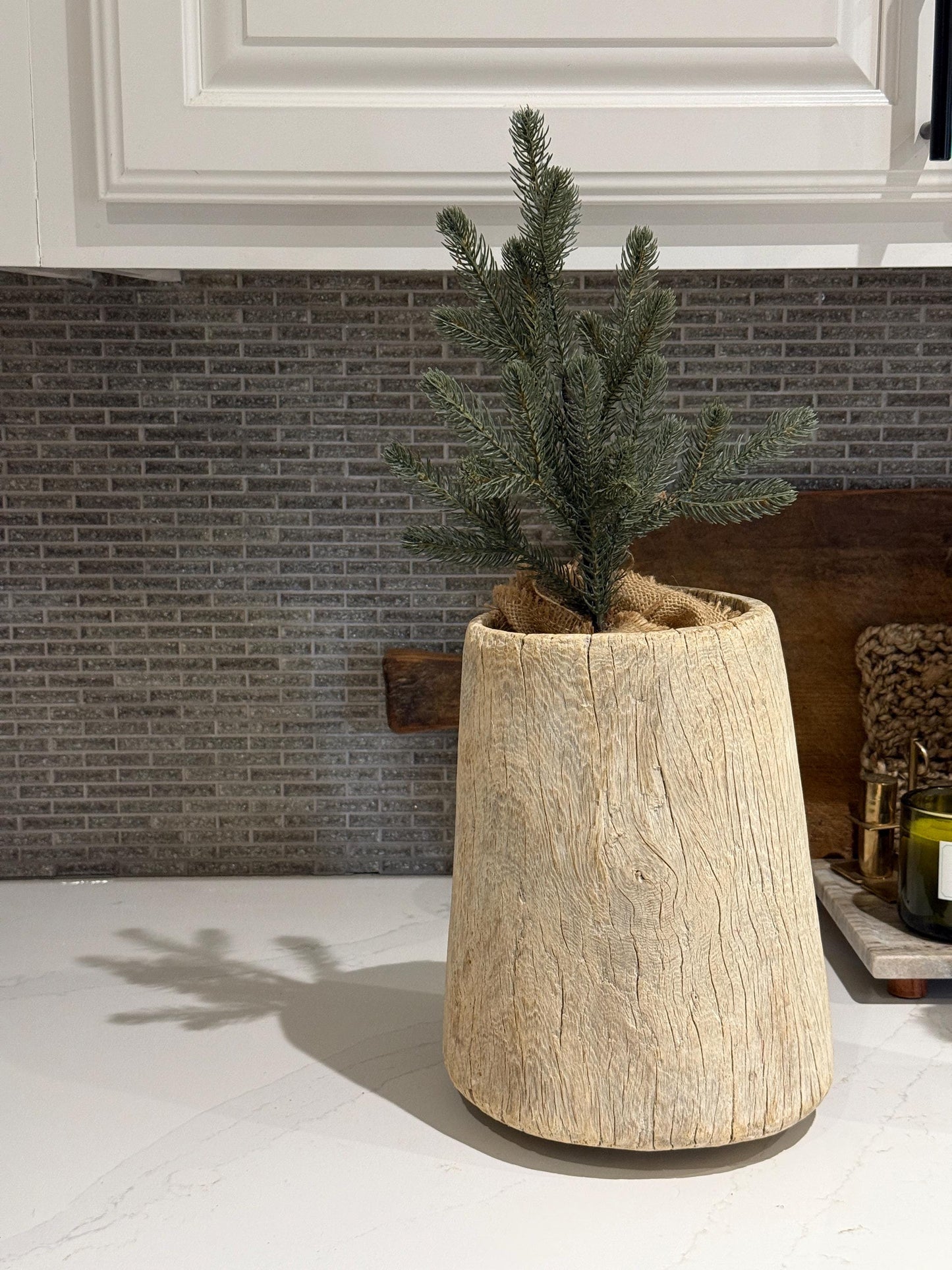 Vintage Bleached Wood Pot Vessel