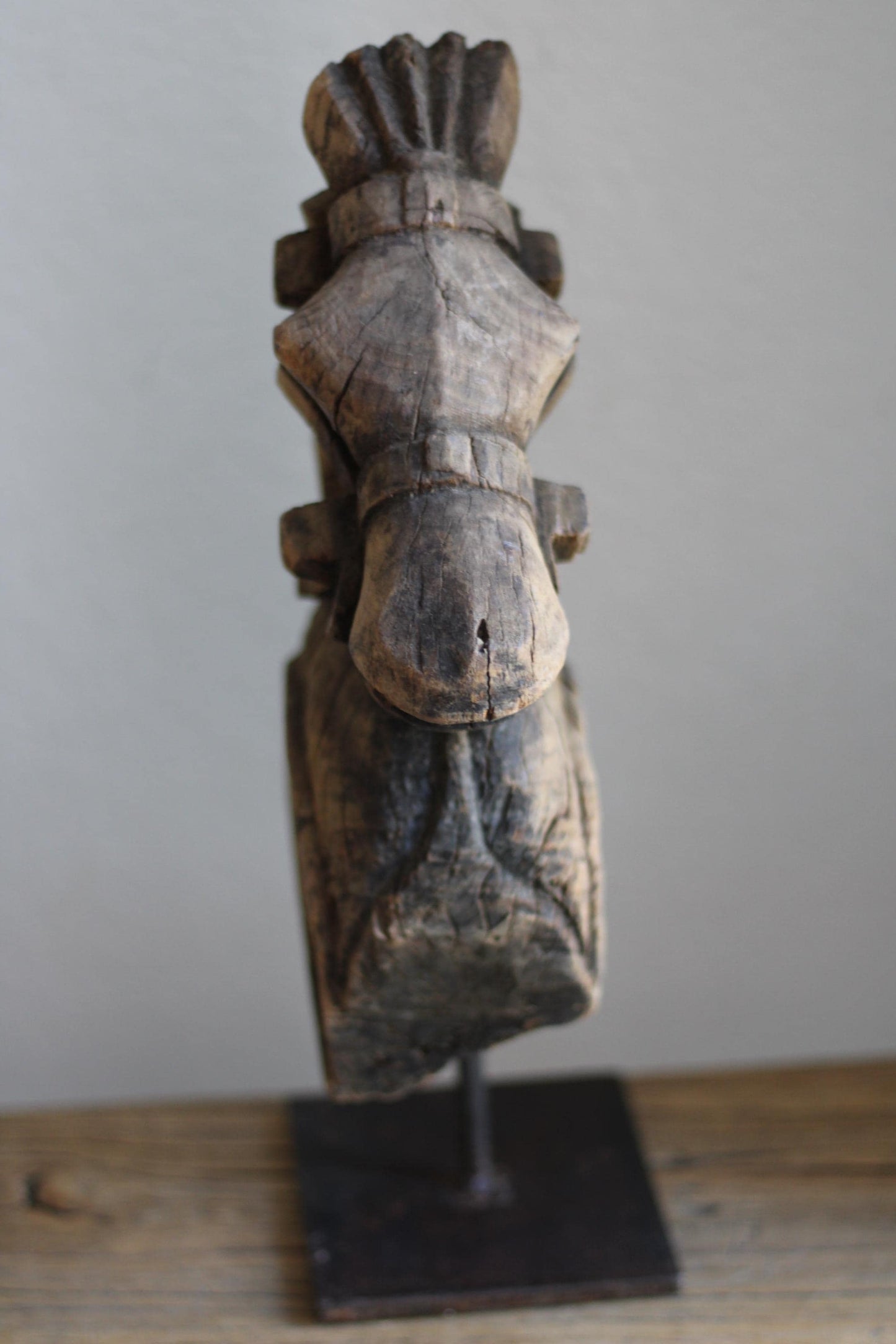 Antique Hand Carved Wood Horse Sculpture