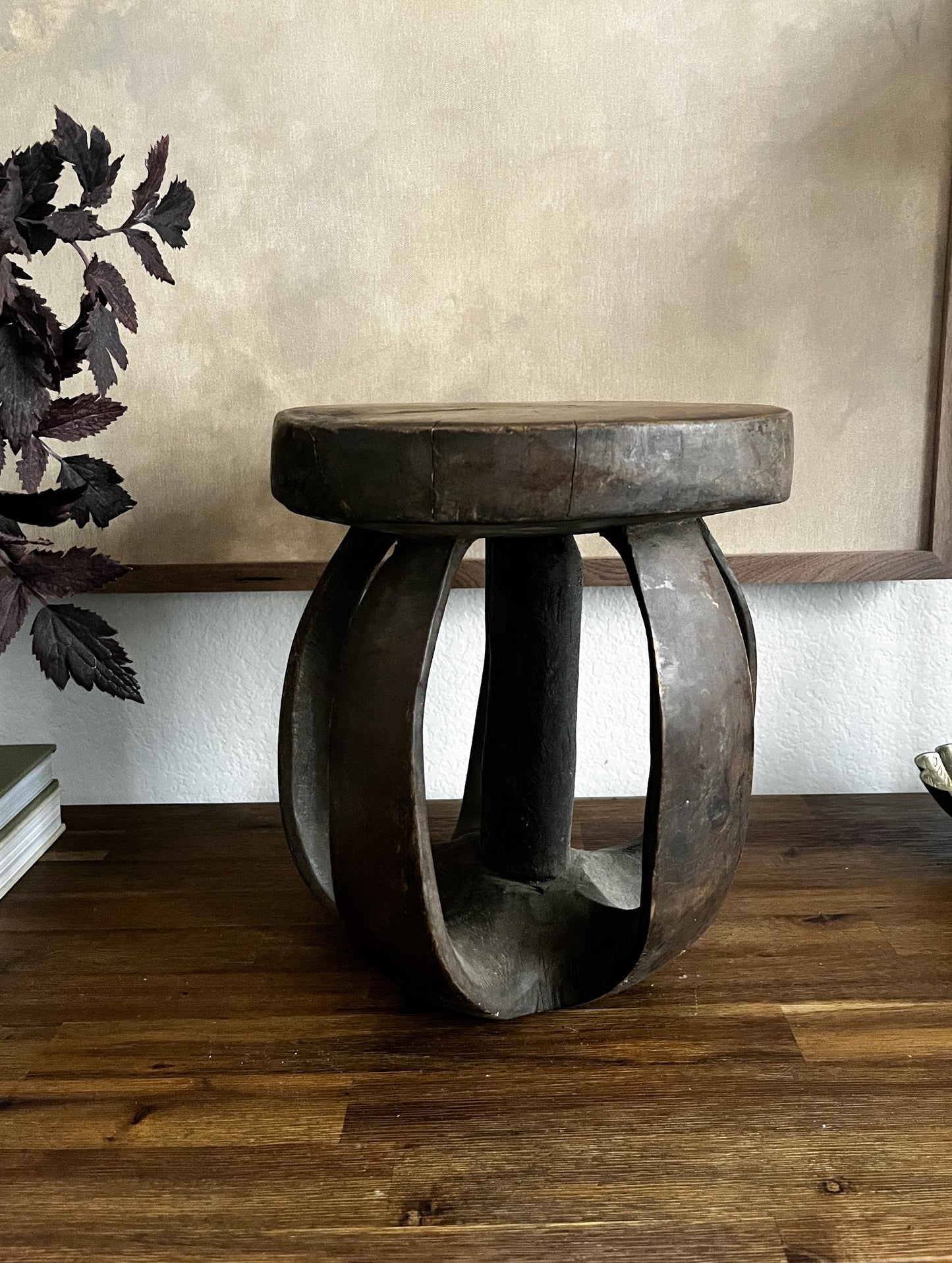 Vintage African Baga Stool: Round Accent Table