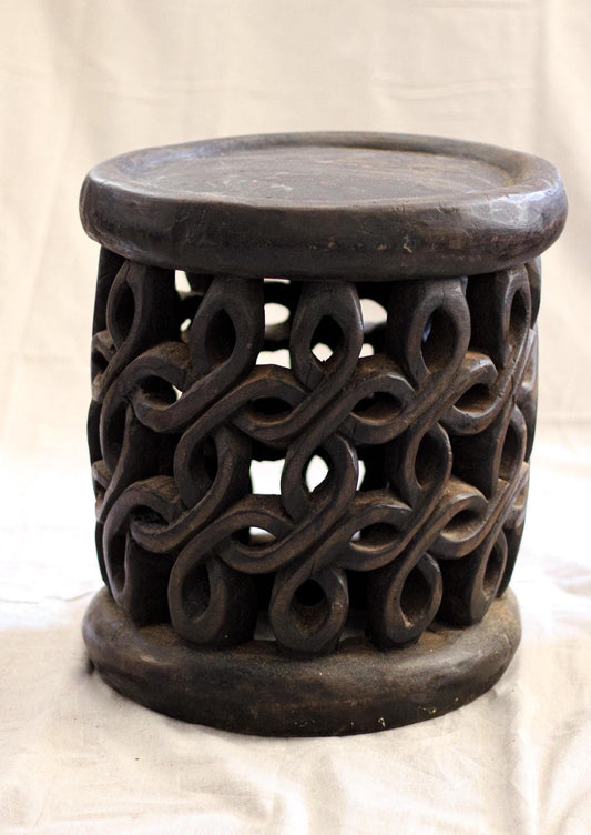Vintage African Bamileke Side Table Rare Floral Design