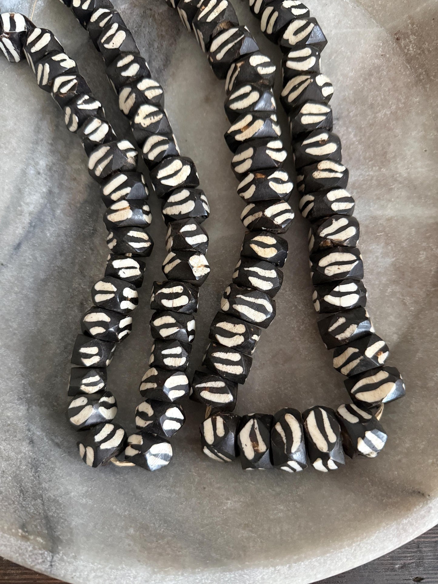 Vintage African Batik Bone Bead Strand