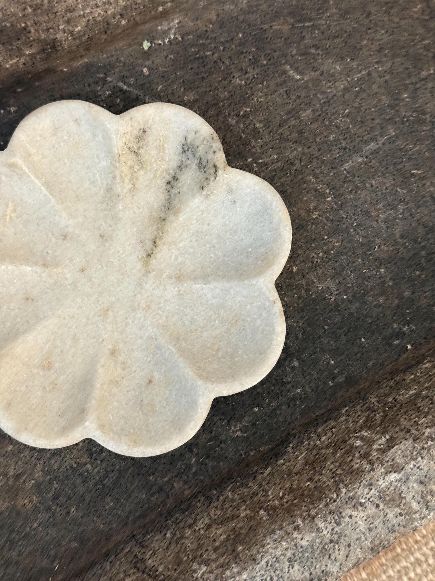 Vintage White Marble Flower Bowl Scalloped
