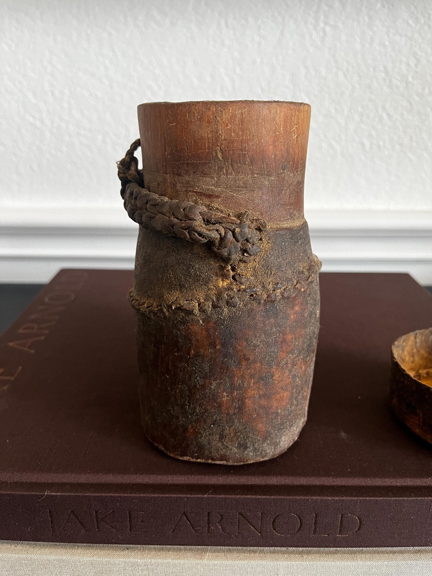 Vintage African Leather and Wood Canteen Vessel