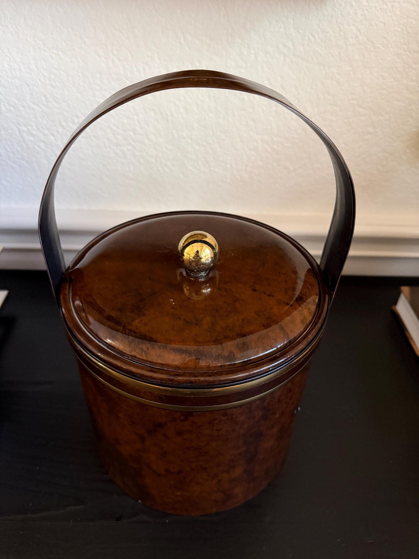 Vintage Faux Burl Wood Ice Bucket MCM